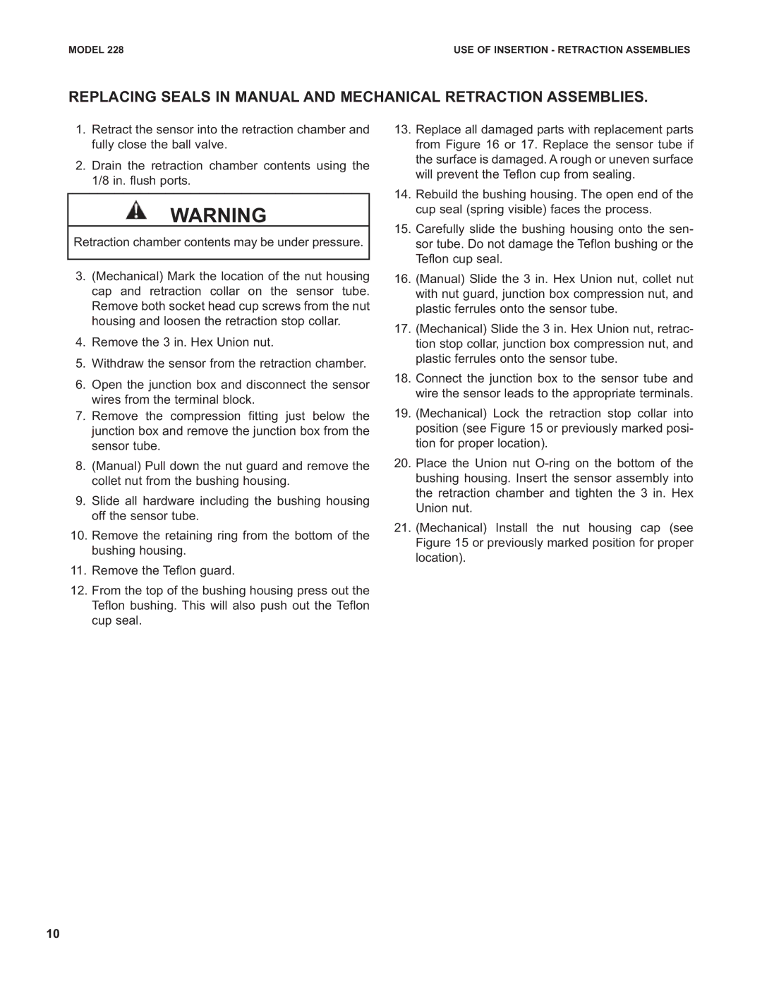 Emerson 228 specifications Model USE of Insertion Retraction Assemblies 