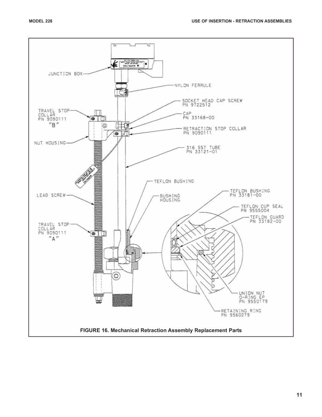 Emerson 228 specifications Mechanical Retraction Assembly Replacement Parts 