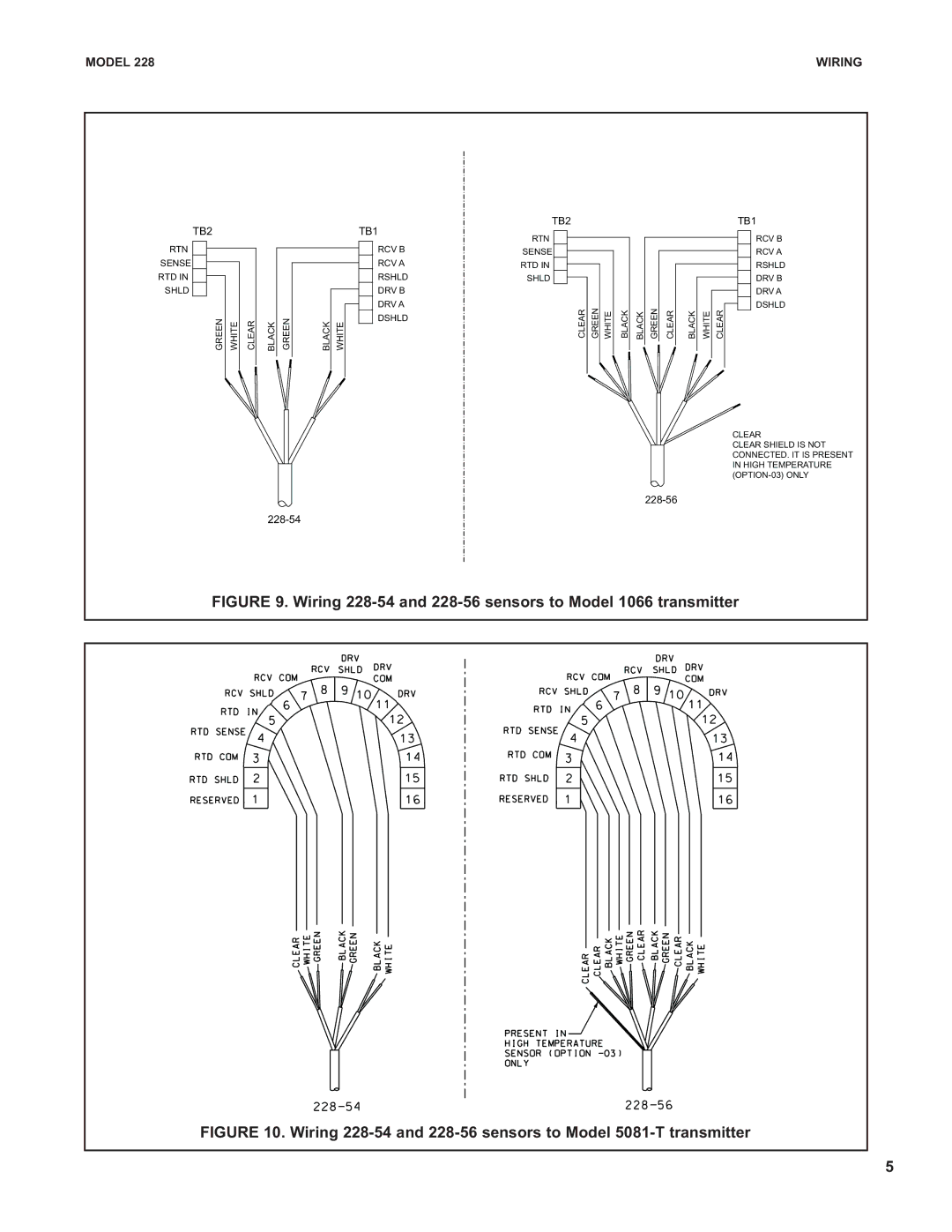 Emerson specifications Wiring 228-54 and 228-56 sensors to Model 1066 transmitter 