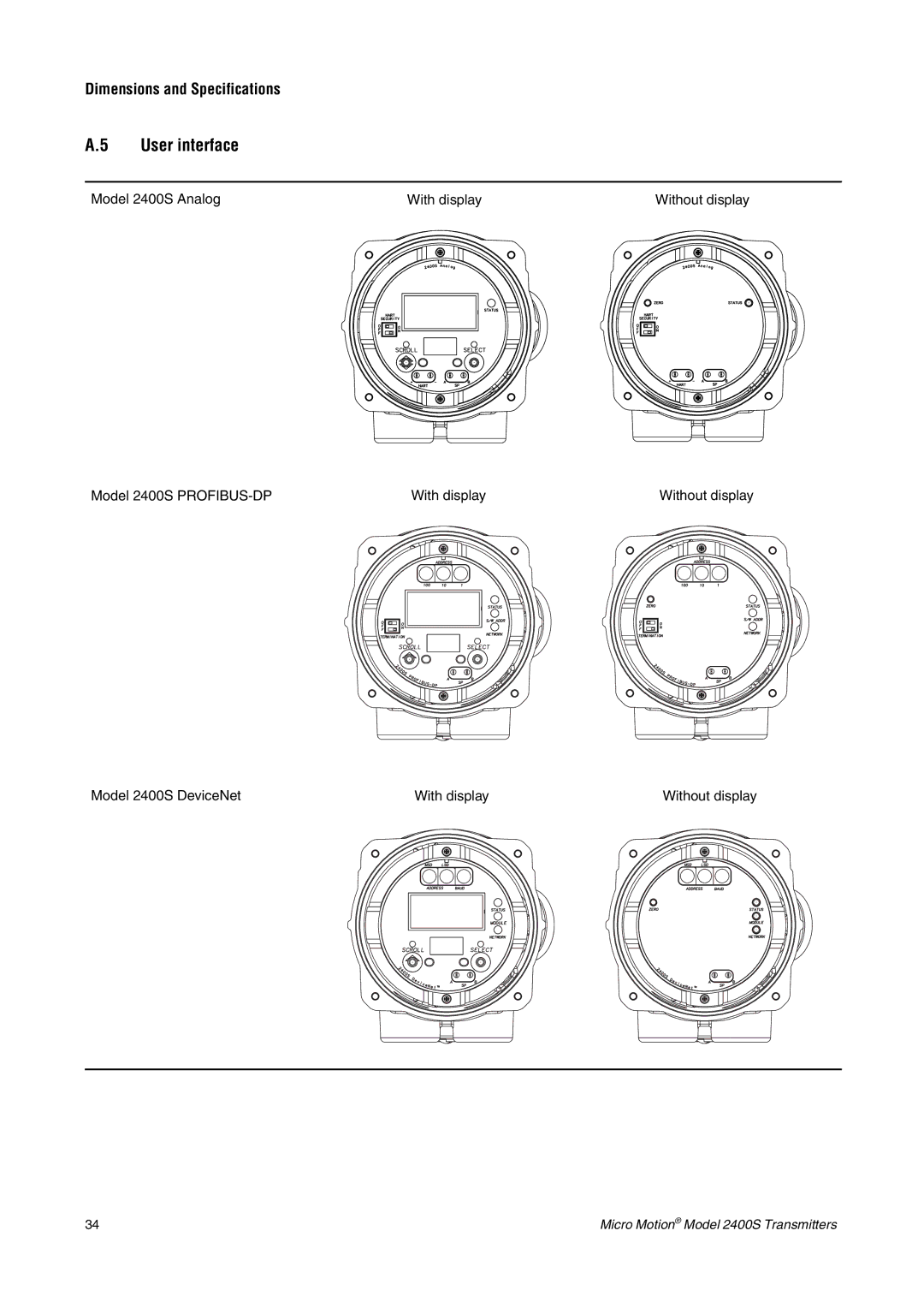 Emerson 2400S installation manual User interface, Dimensions and Specifications 