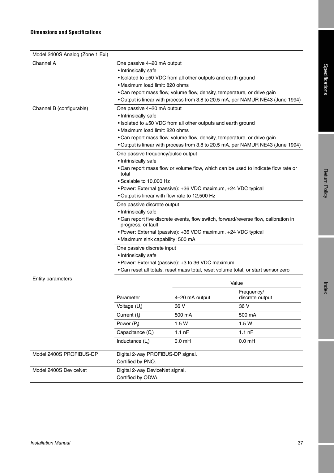 Emerson installation manual Model 2400S Analog Zone 1 Exi, Model 2400S PROFIBUS-DP 