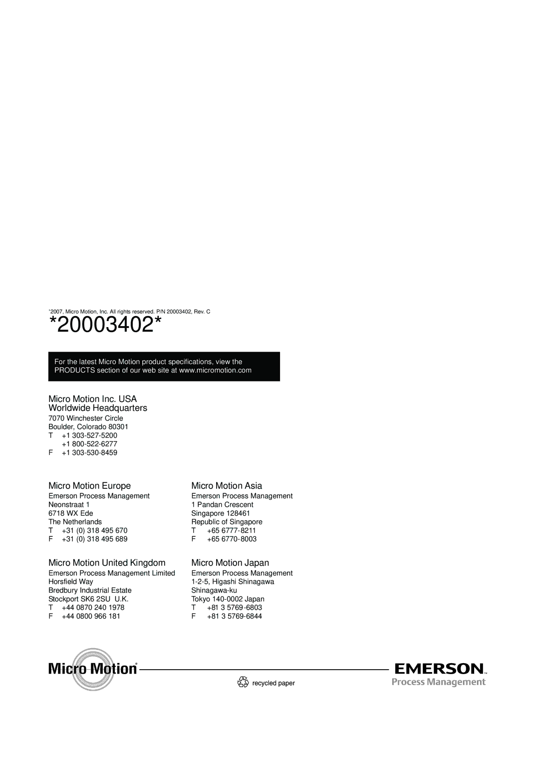 Emerson 2400S installation manual 20003402 