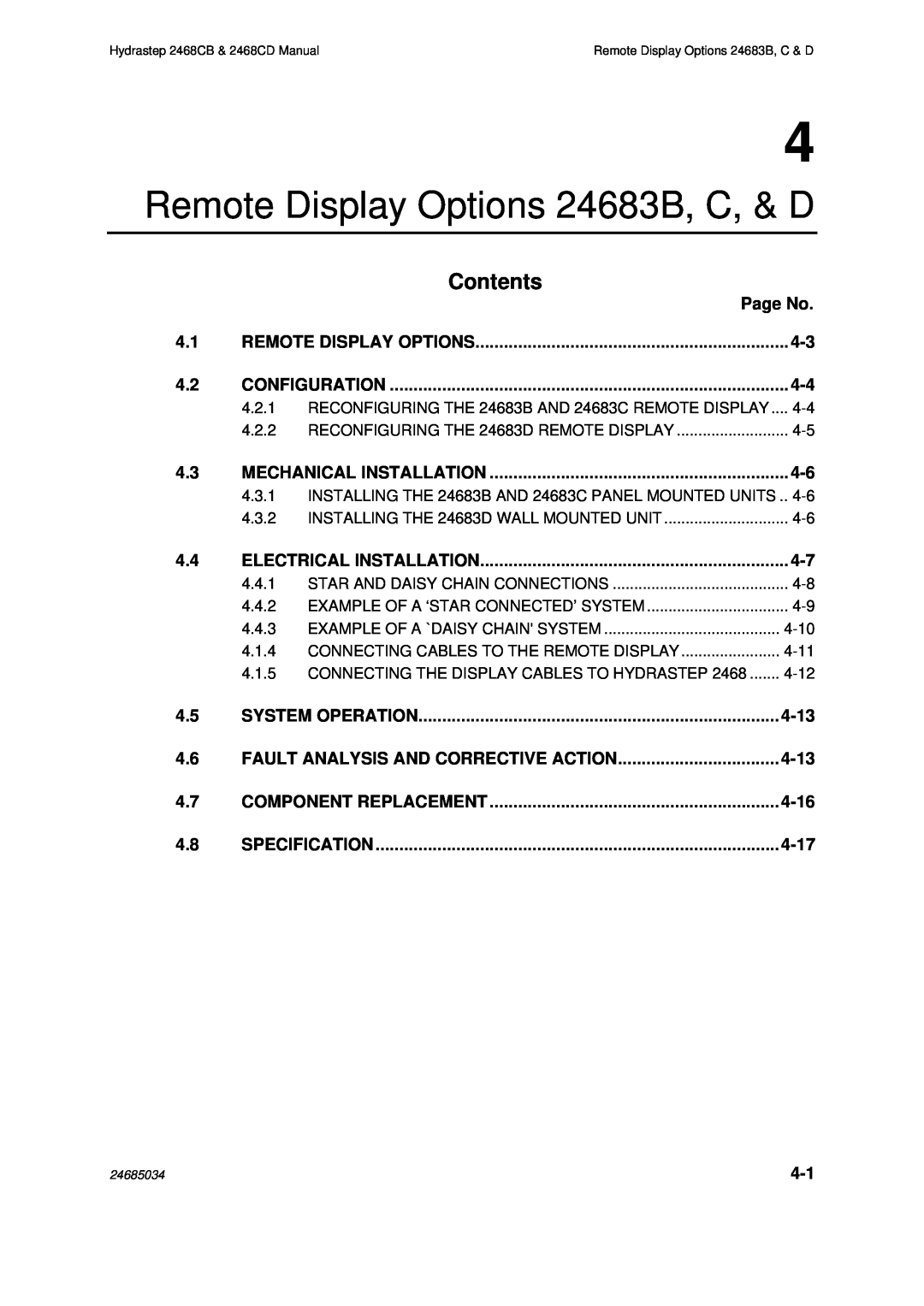 Emerson 2468CD, 2468CB manual Remote Display Options 24683B, C, & D, Contents 