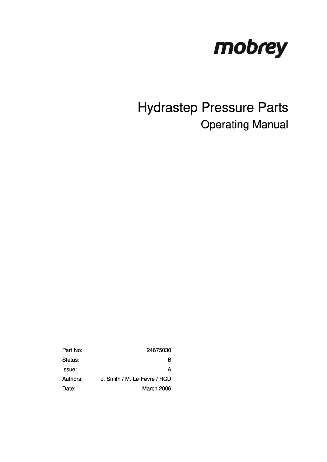 Emerson 2468CD, 2468CB manual Hydrastep Pressure Parts, Operating Manual 