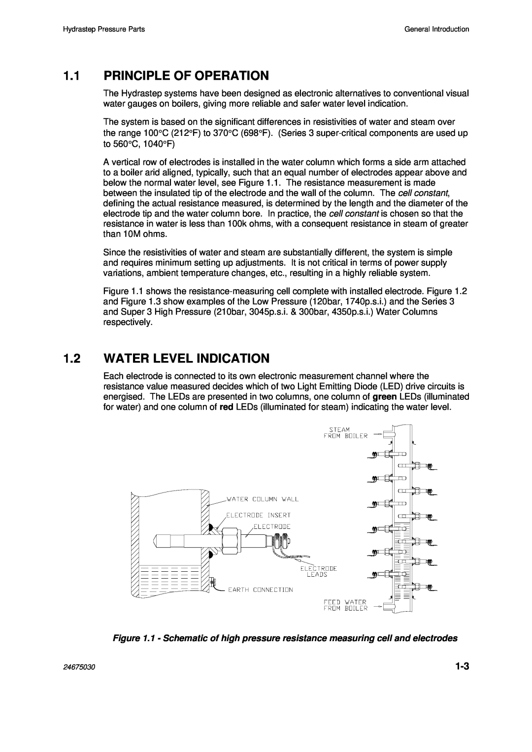 Emerson 2468CD, 2468CB manual 1.1PRINCIPLE OF OPERATION, 1.2WATER LEVEL INDICATION 