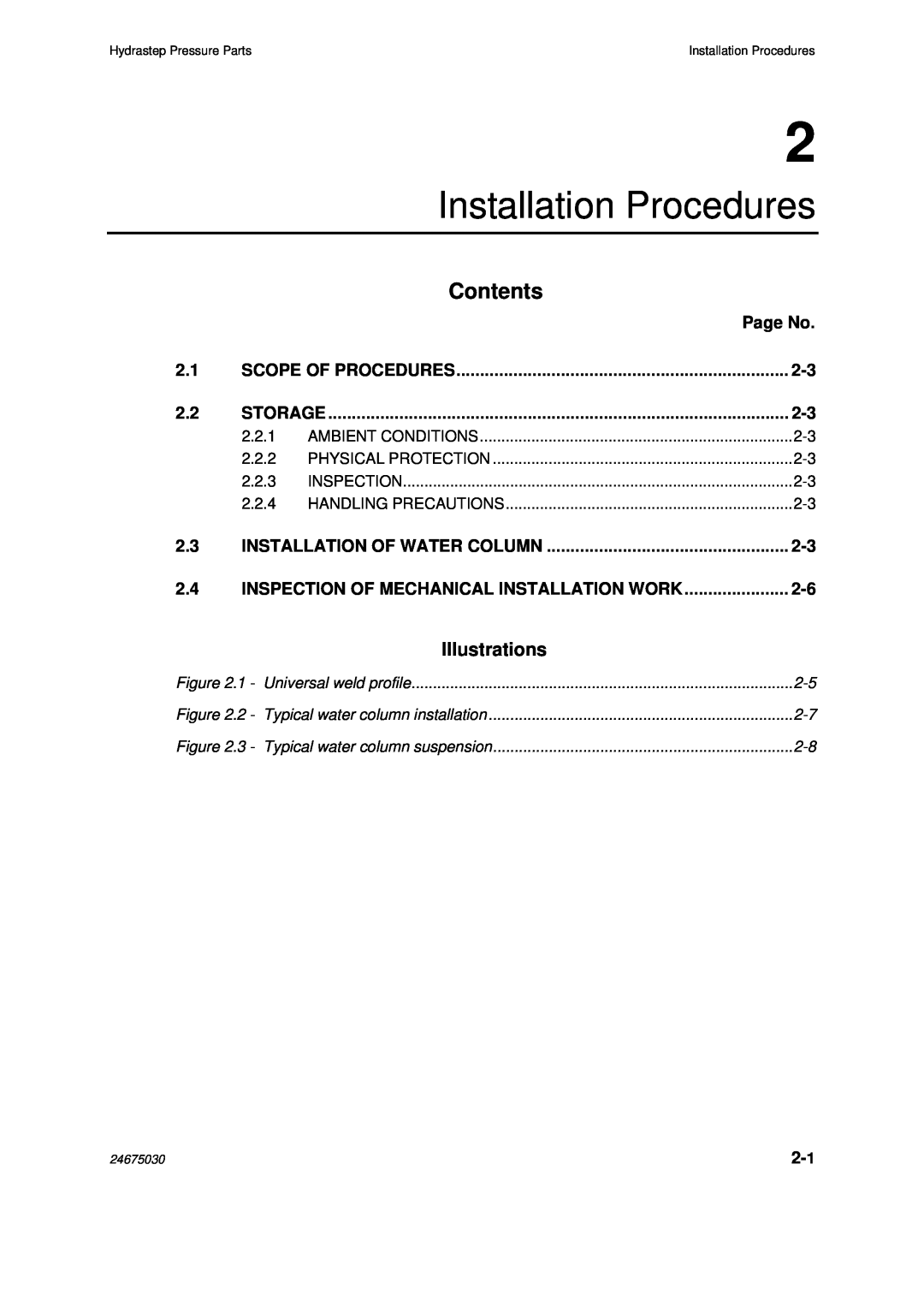 Emerson 2468CD, 2468CB Installation Procedures, Contents, Illustrations, Page No, Scope Of Procedures, Storage, 24675030 