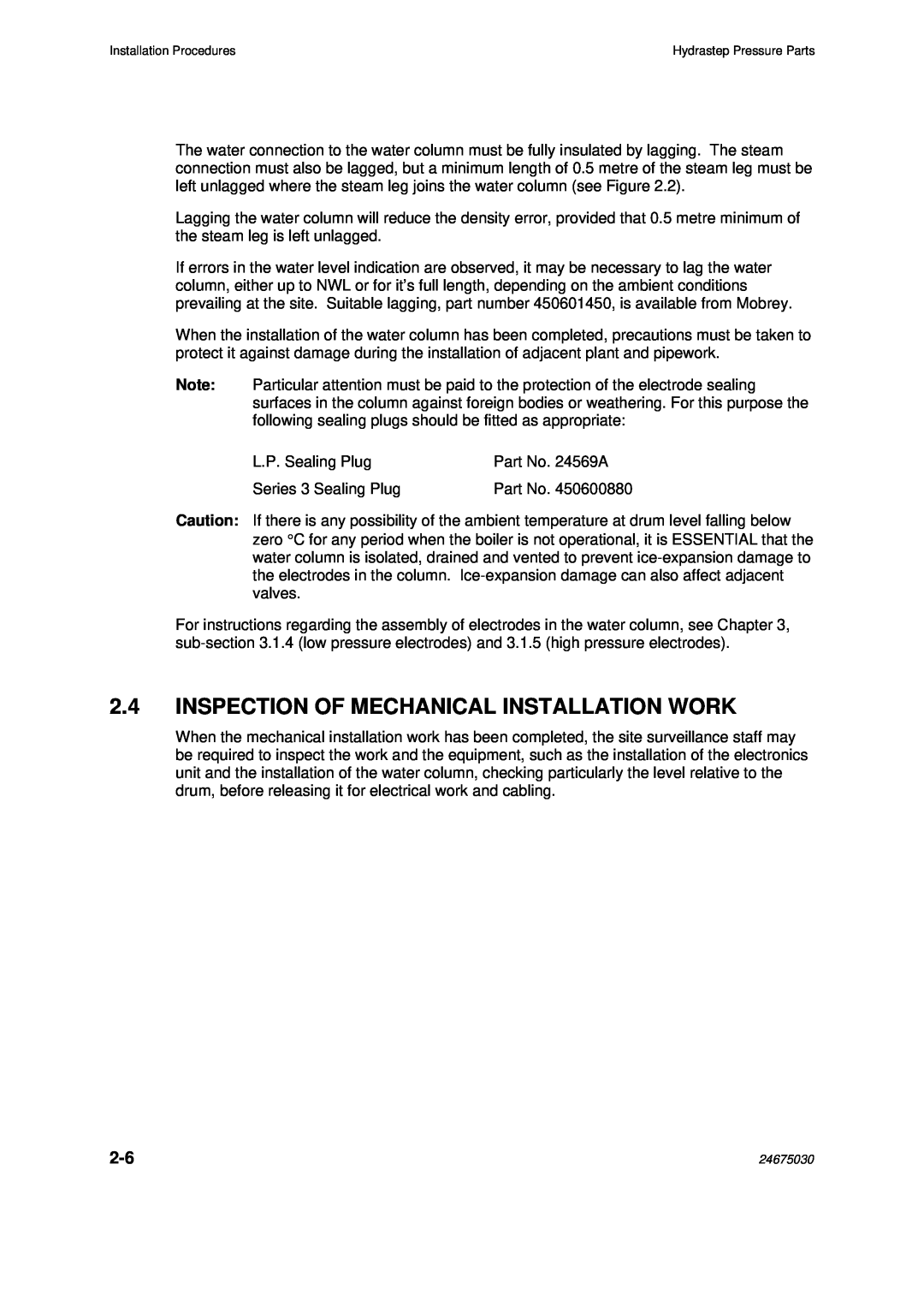 Emerson 2468CB, 2468CD manual 2.4INSPECTION OF MECHANICAL INSTALLATION WORK 