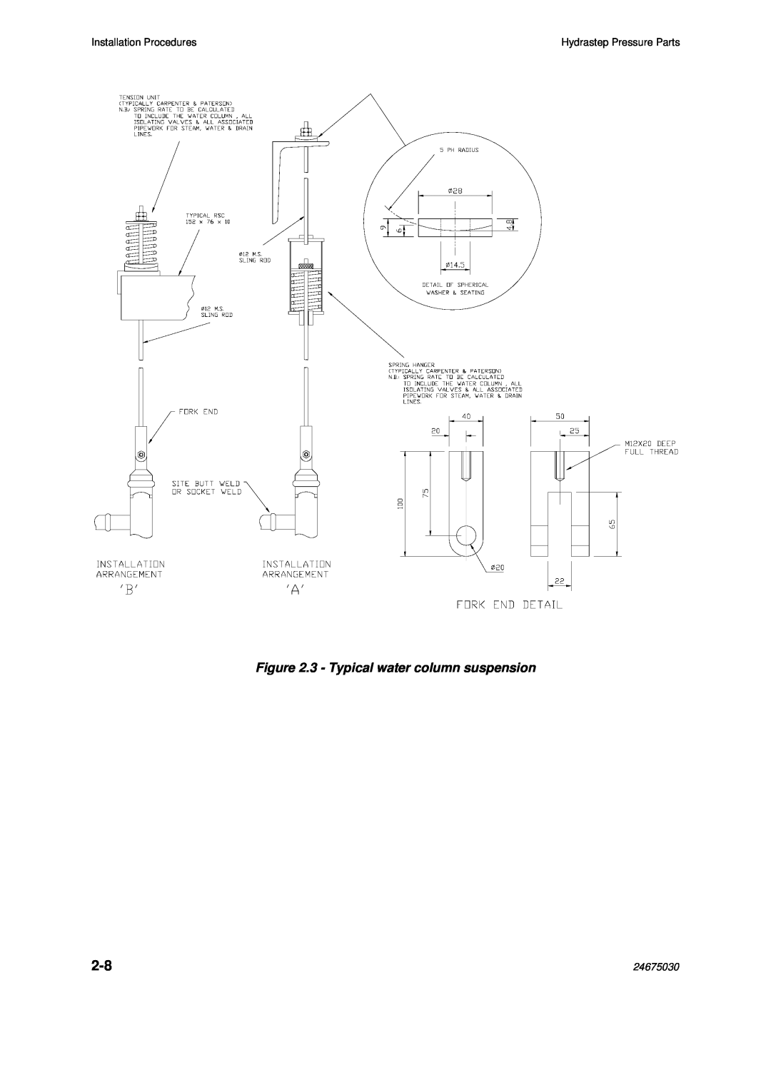 Emerson 2468CB, 2468CD manual 3 - Typical water column suspension, Installation Procedures, 24675030 