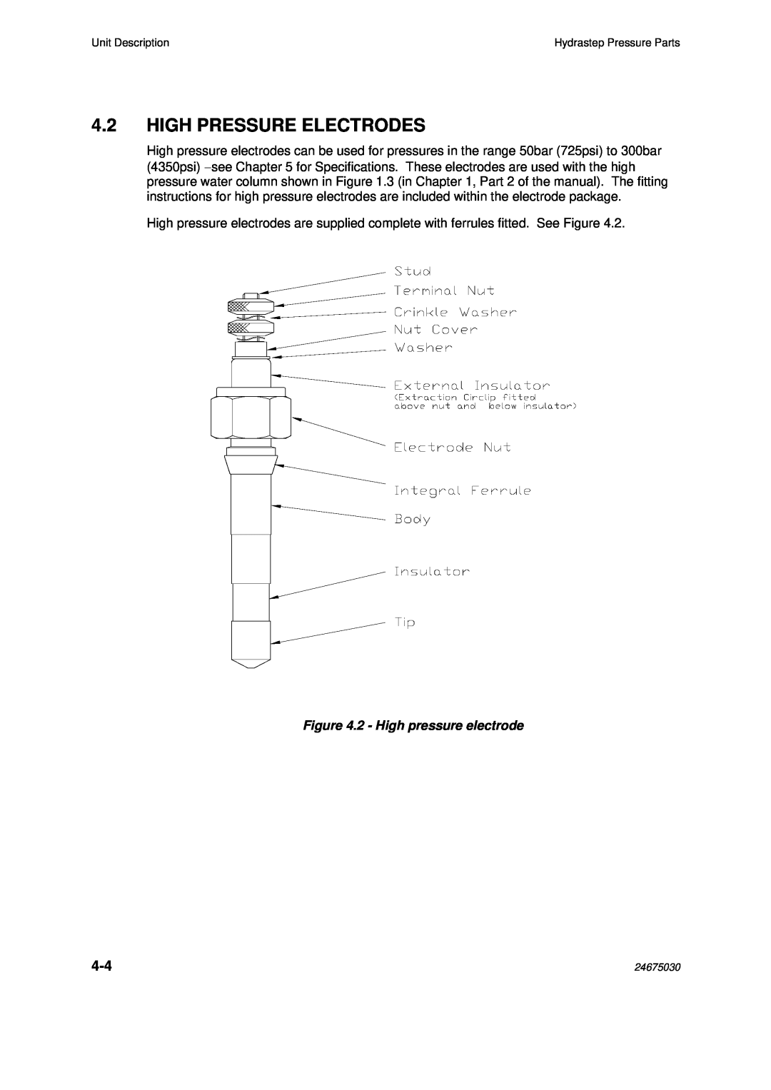 Emerson 2468CB, 2468CD manual 4.2HIGH PRESSURE ELECTRODES, 2 - High pressure electrode 
