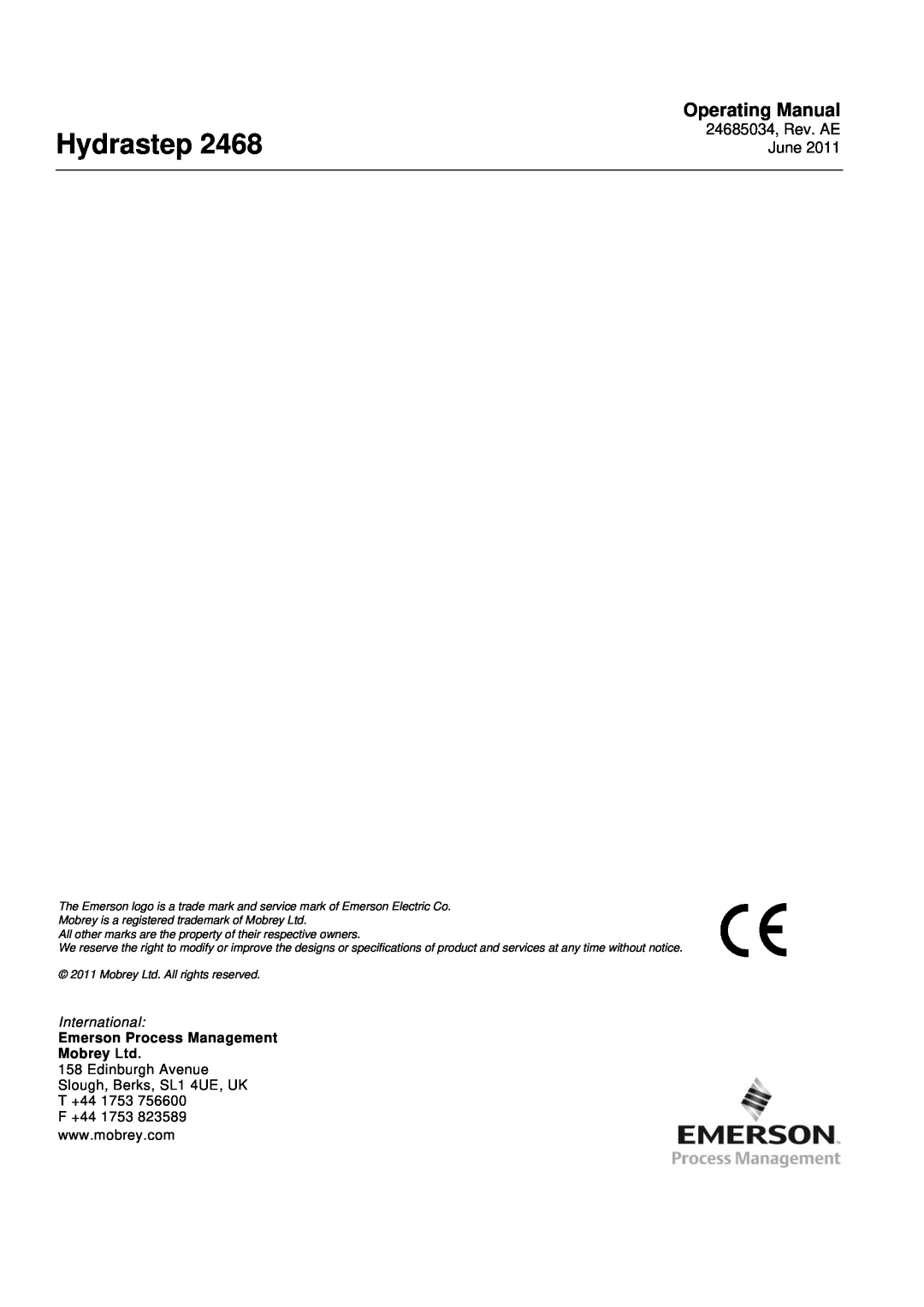 Emerson 2468CB, 2468CD manual Hydrastep, Operating Manual, Emerson Process Management Mobrey Ltd 