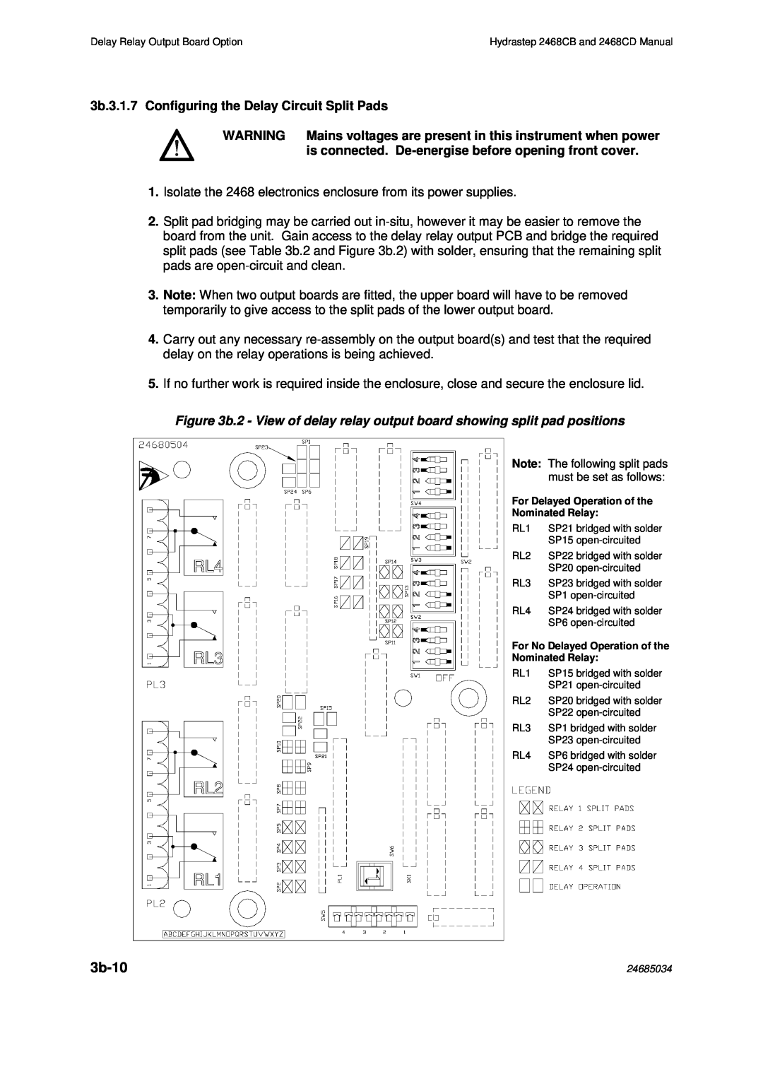 Emerson 2468CB, 2468CD manual 3b-10, 3b.3.1.7 Configuring the Delay Circuit Split Pads 