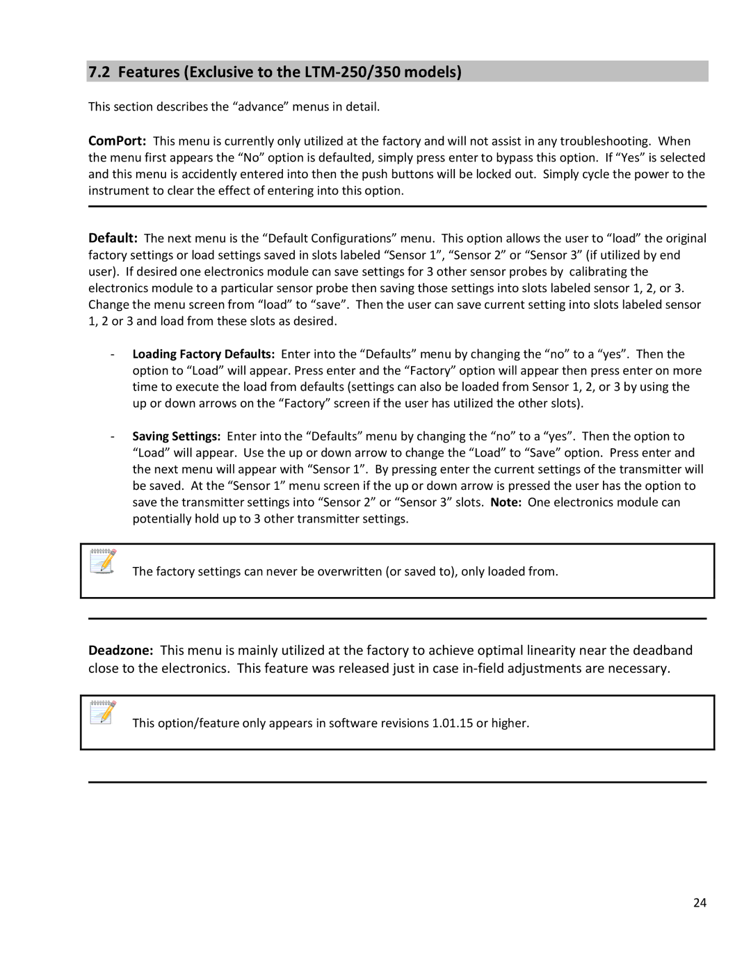 Emerson operation manual Features Exclusive to the LTM-250/350 models 