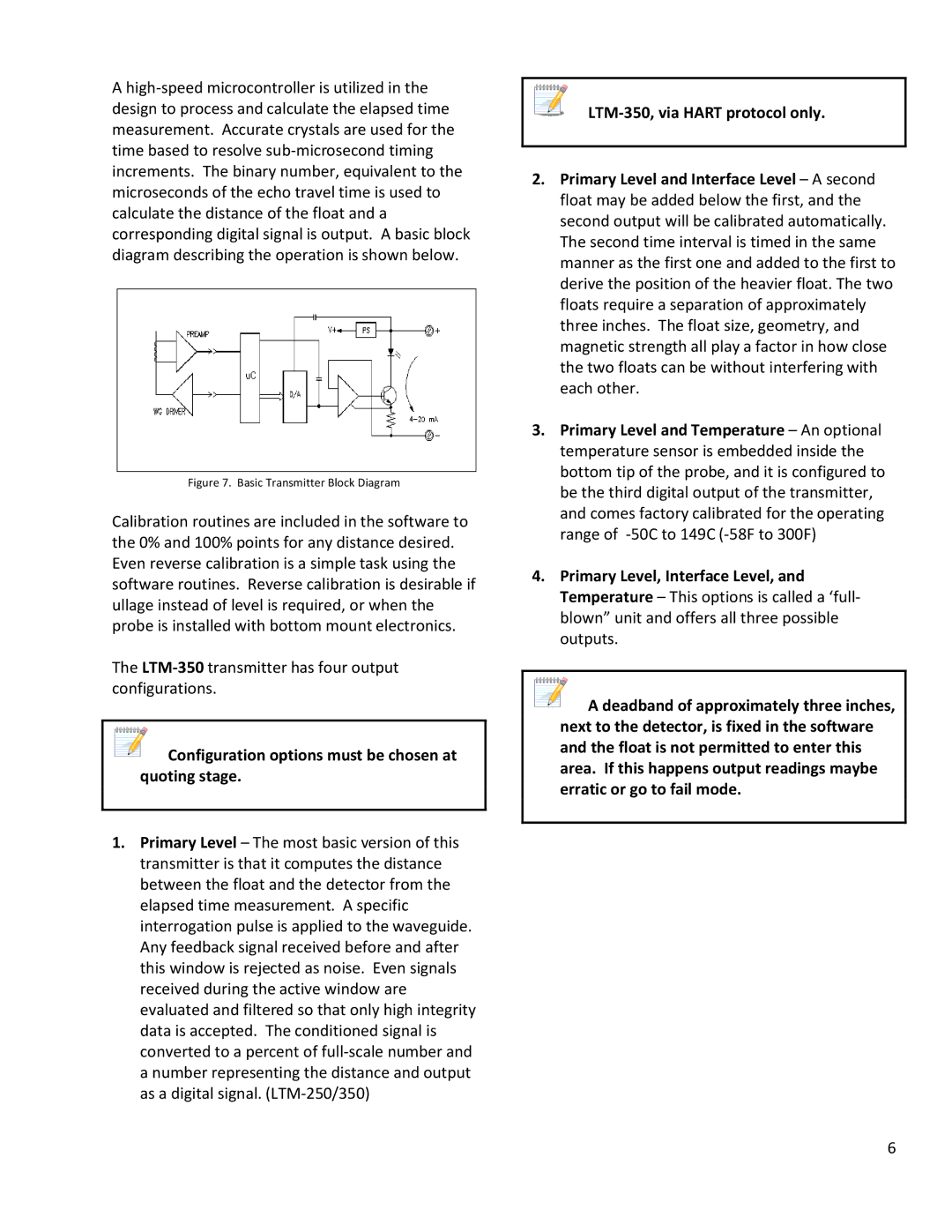 Emerson 350, 250 operation manual Configuration options must be chosen at quoting stage, Basic Transmitter Block Diagram 