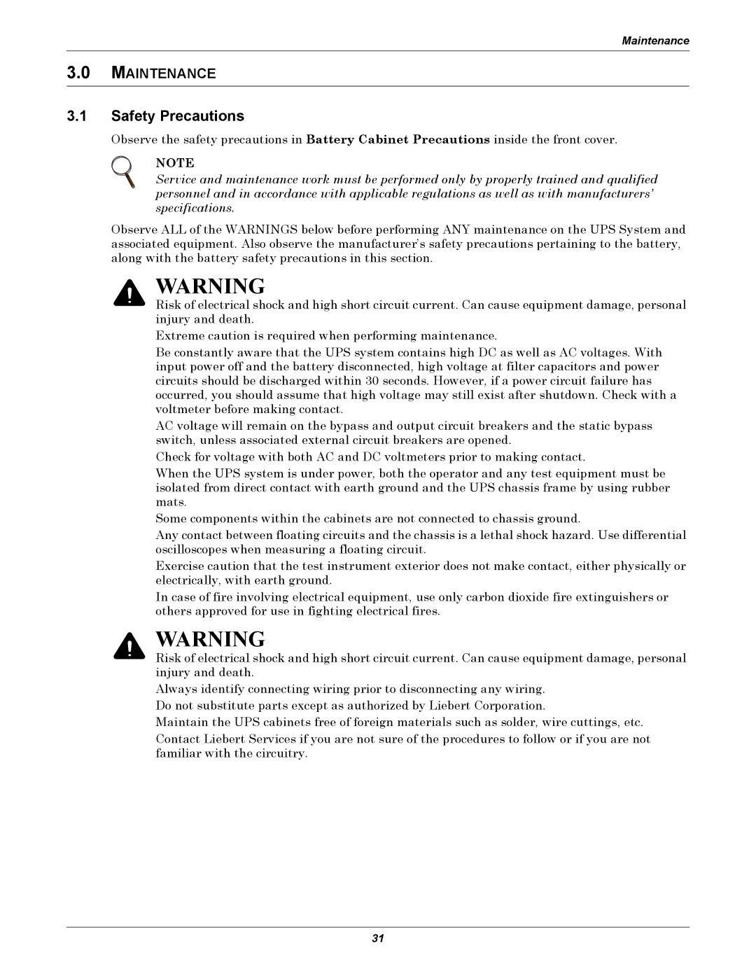 Emerson 250-400kVA manual Safety Precautions 