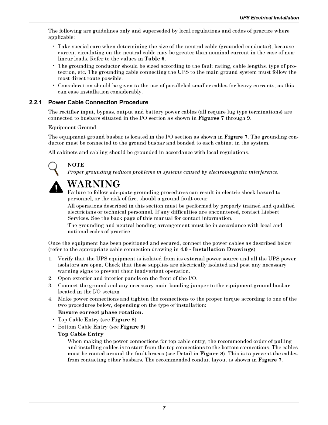 Emerson 250 installation manual Power Cable Connection Procedure, Top Cable Entry 