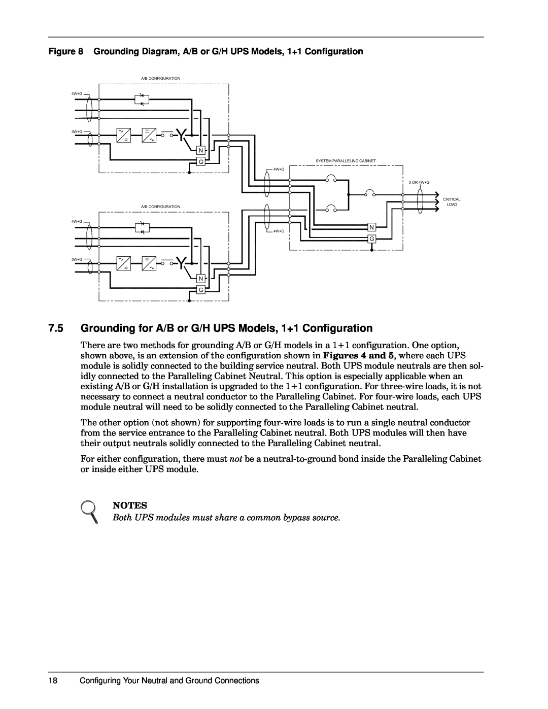 Emerson 30-130 kVA Grounding for A/B or G/H UPS Models, 1+1 Configuration, 1276, RWK836PRGXOHVPXVWVKDUHDFRPPRQE\SDVVVRXUFH 