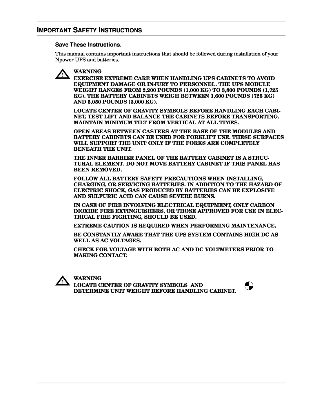 Emerson 30-130 kVA Important Safety Instructions, Save These Instructions, $51,1, 7+%$775&$%,176,*+%7132816.* $132816 