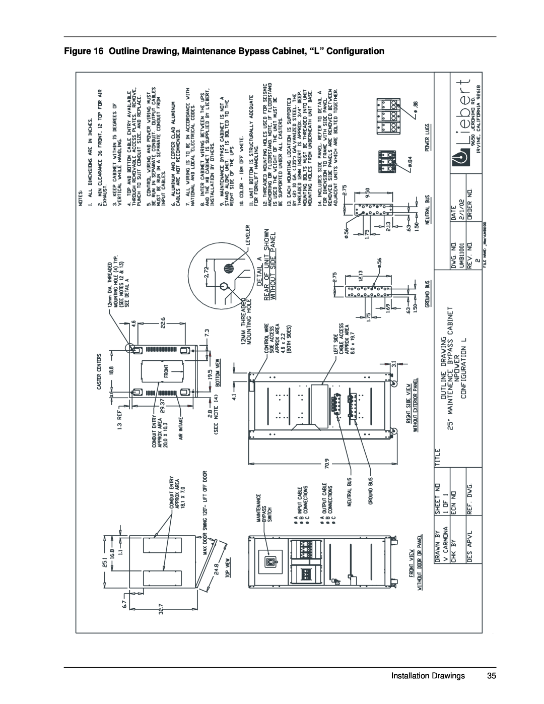 Emerson 30-130 kVA installation manual Installation Drawings 