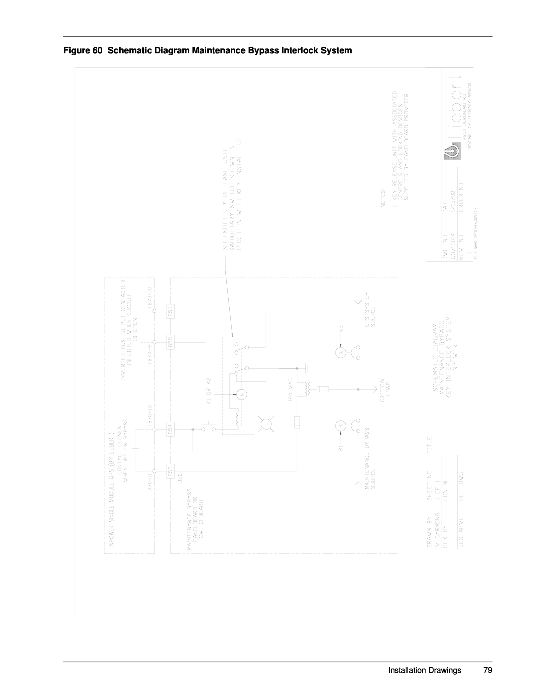 Emerson 30-130 kVA installation manual Schematic Diagram Maintenance Bypass Interlock System, Installation Drawings 