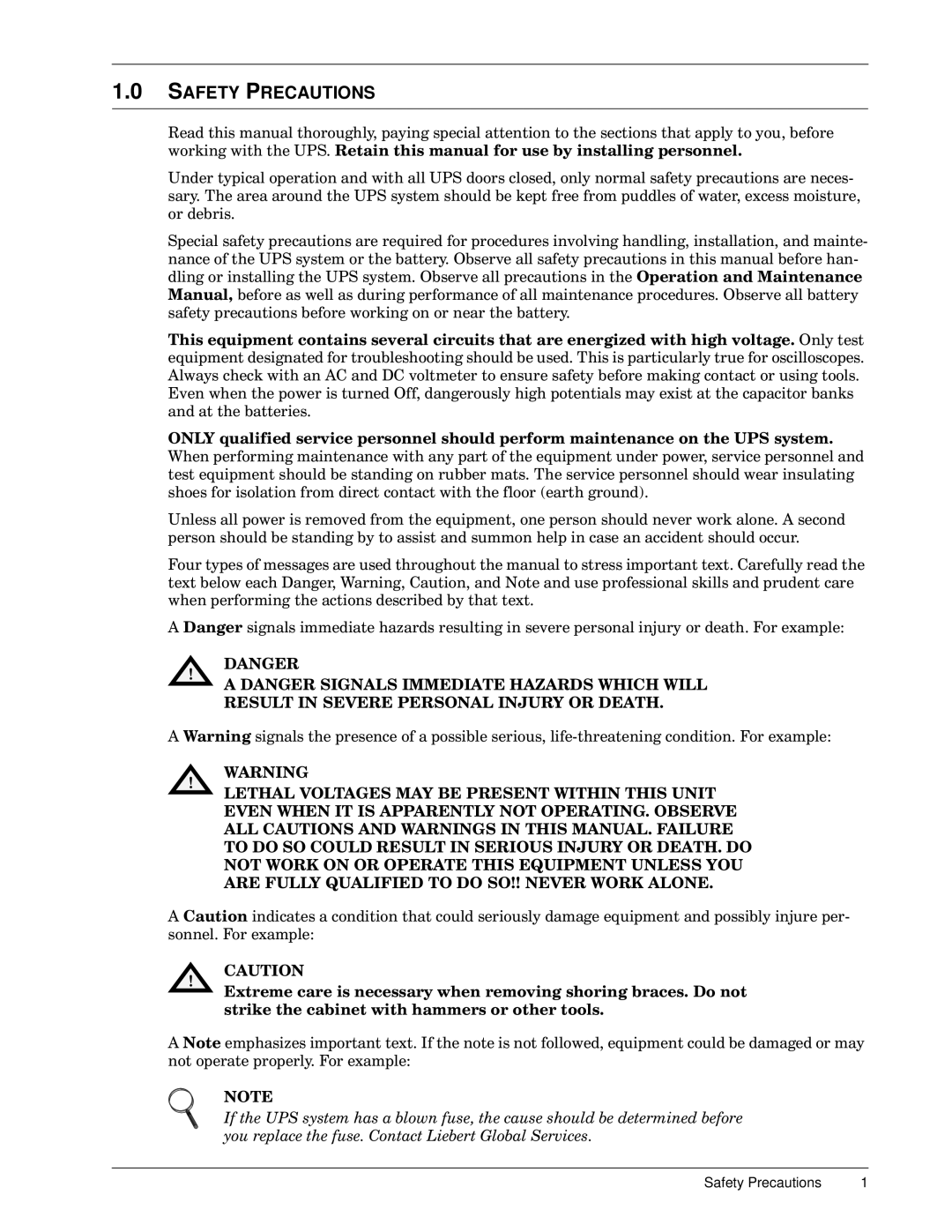 Emerson 30-130 kVA installation manual Safety Precautions, 127 