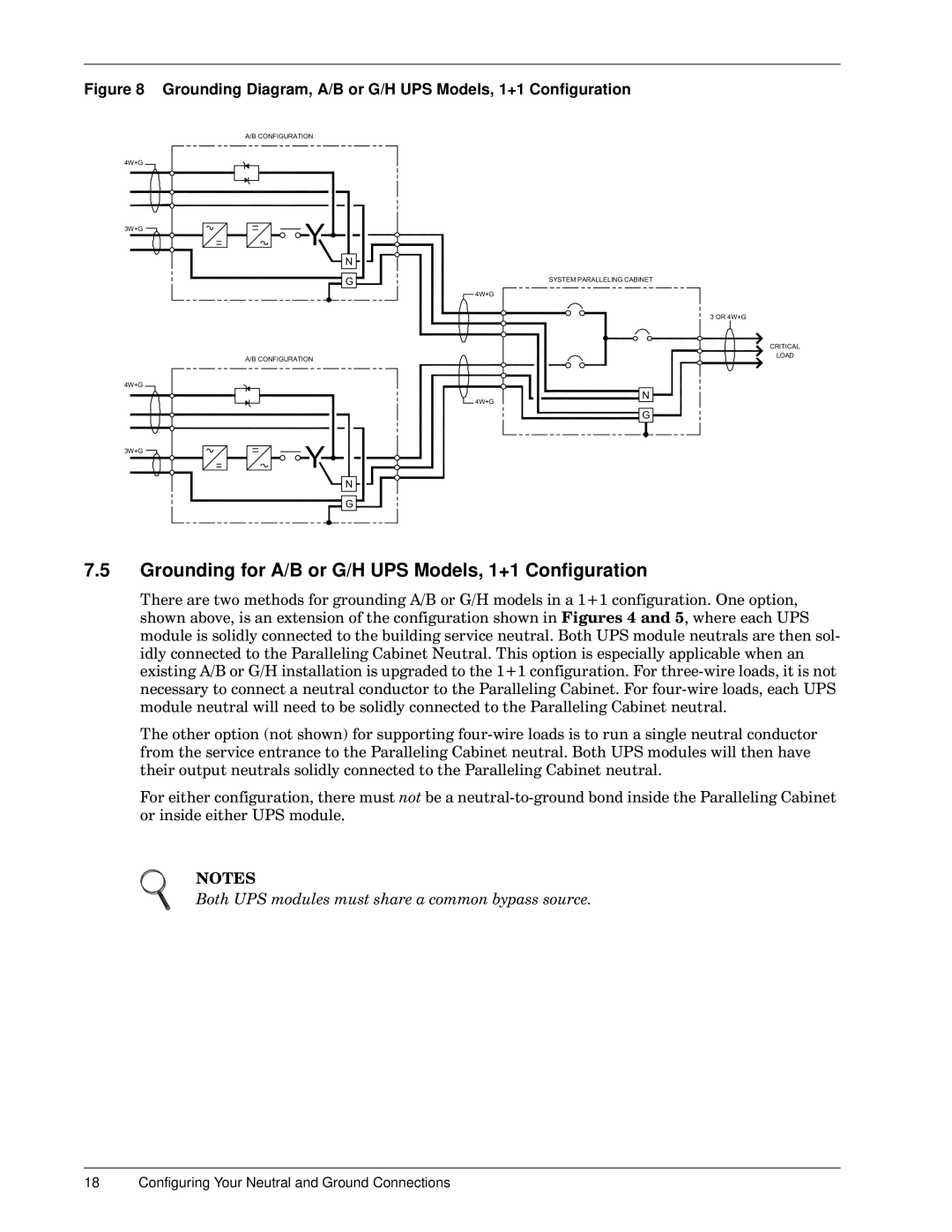 Emerson 30-130 kVA Grounding for A/B or G/H UPS Models, 1+1 Configuration, RWK836PRGXOHVPXVWVKDUHDFRPPRQE\SDVVVRXUFH 