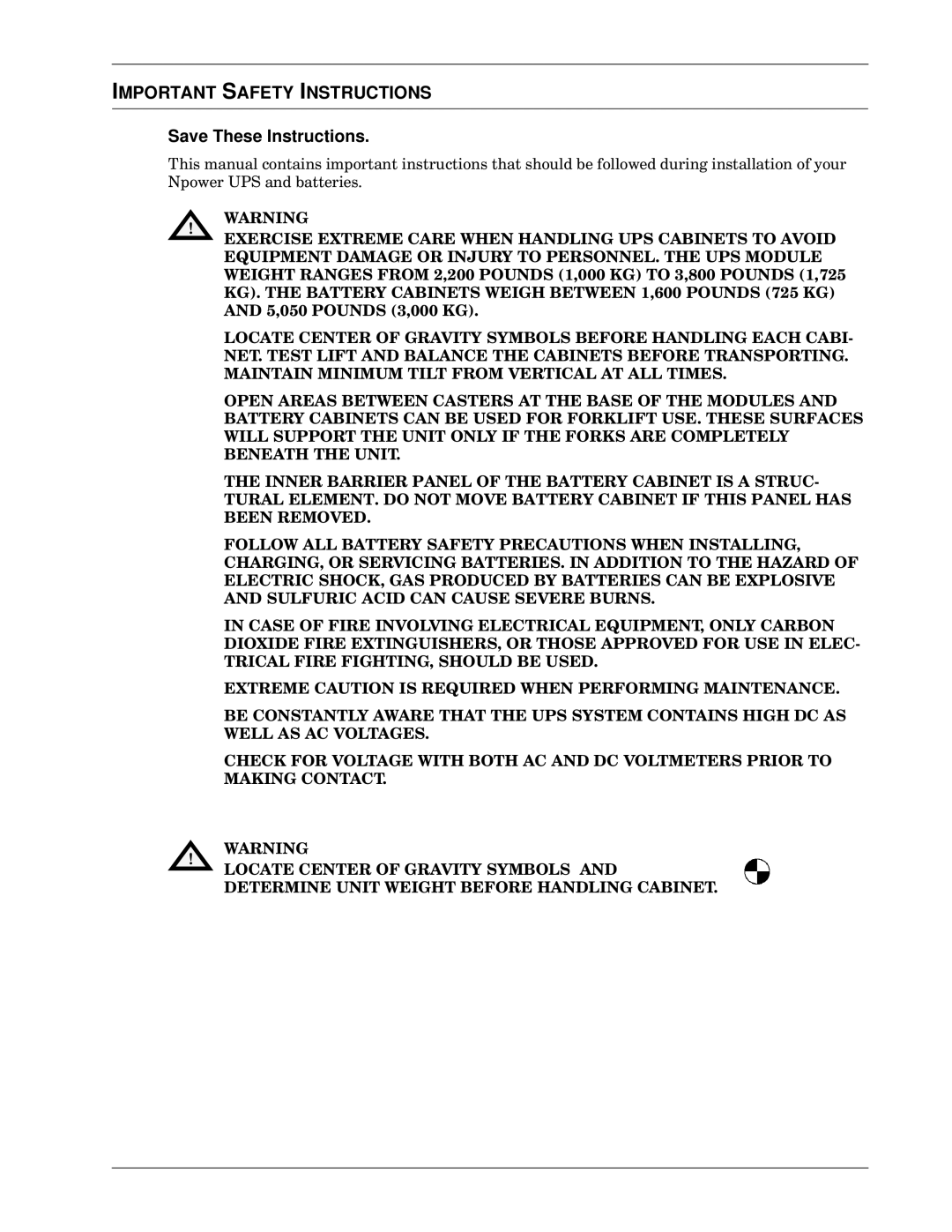 Emerson 30-130 kVA installation manual Important Safety Instructions, $51,1 