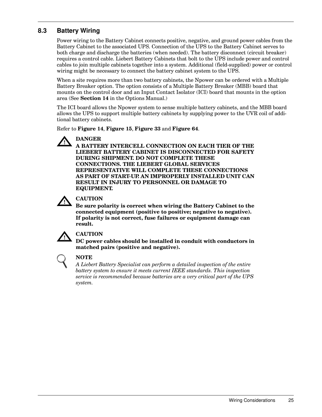 Emerson 30-130 kVA installation manual Battery Wiring, 5HIHUWRLJXUH Ljxuh Ljxuh Dqgljxuh $1*5 