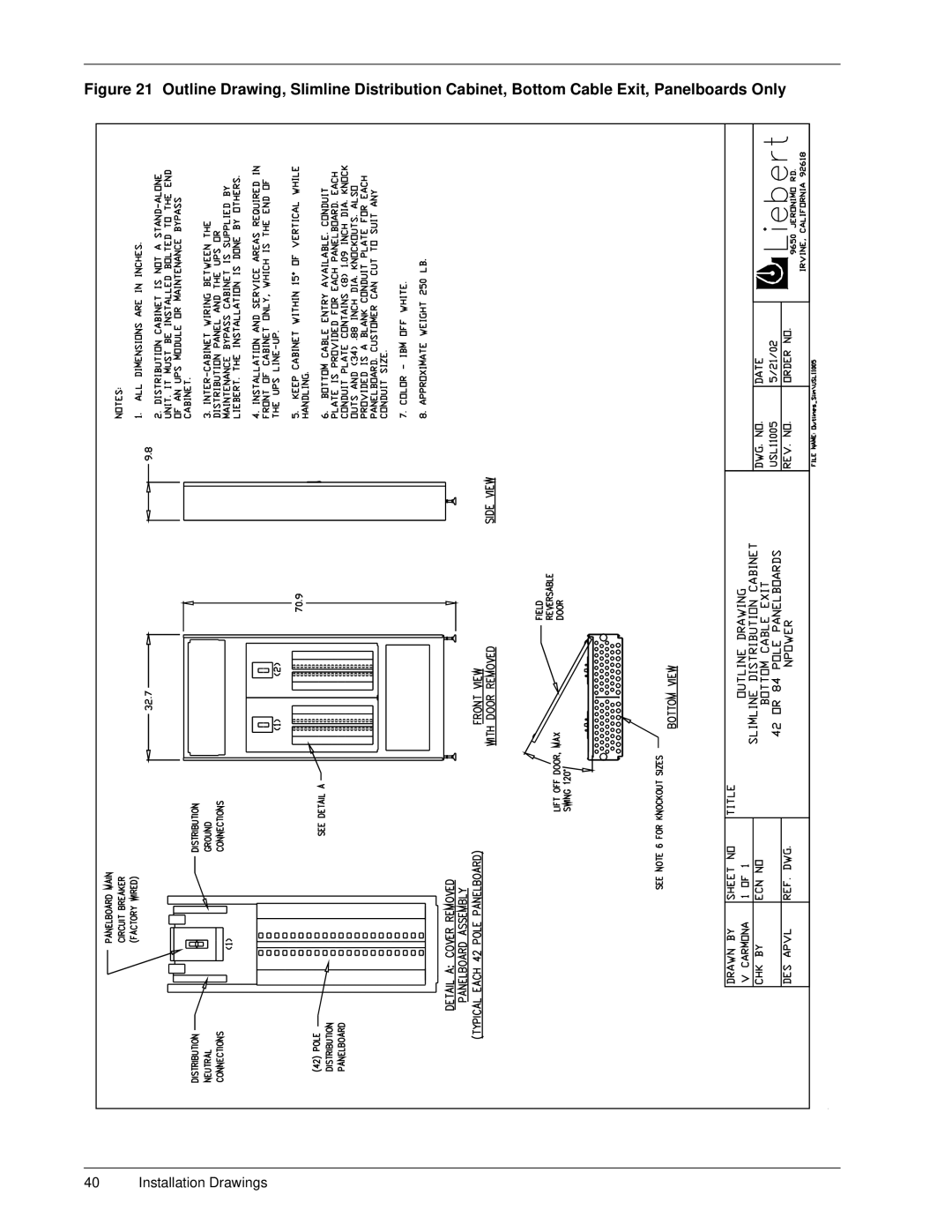 Emerson 30-130 kVA installation manual Installation Drawings 