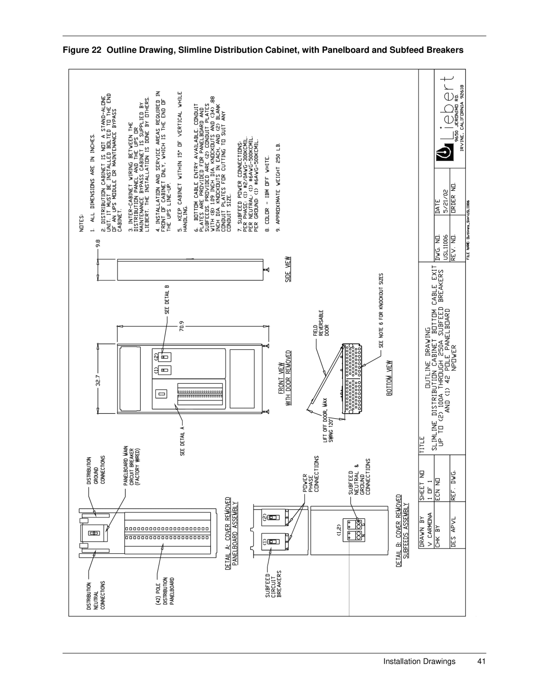 Emerson 30-130 kVA installation manual Installation Drawings 