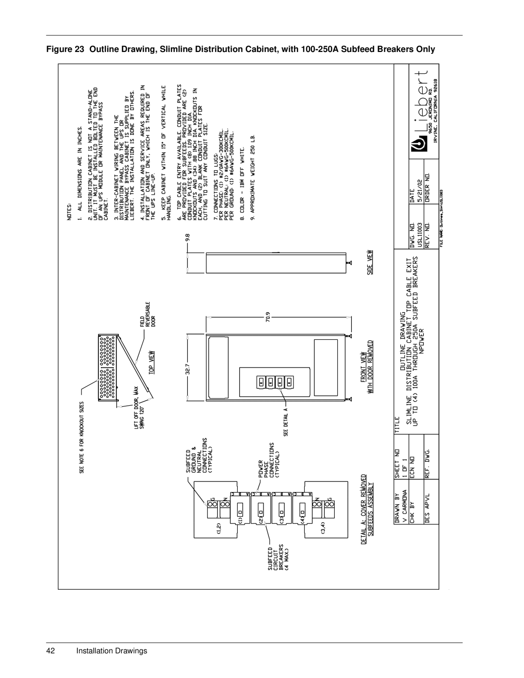 Emerson 30-130 kVA installation manual Installation Drawings 