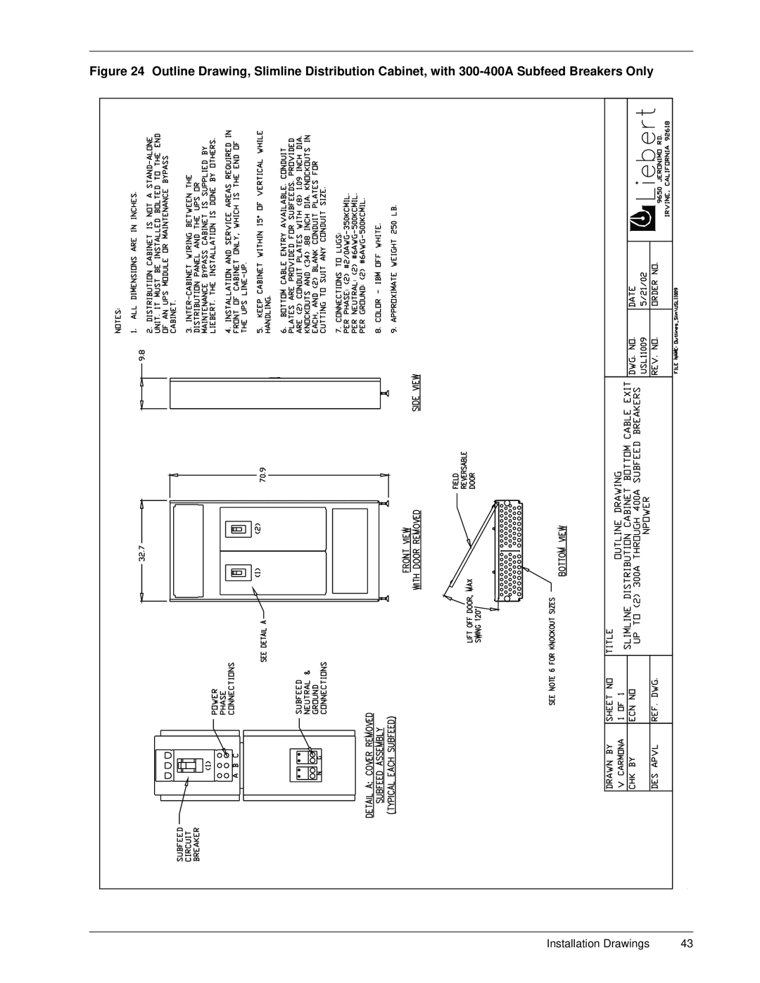 Emerson 30-130 kVA installation manual Installation Drawings 