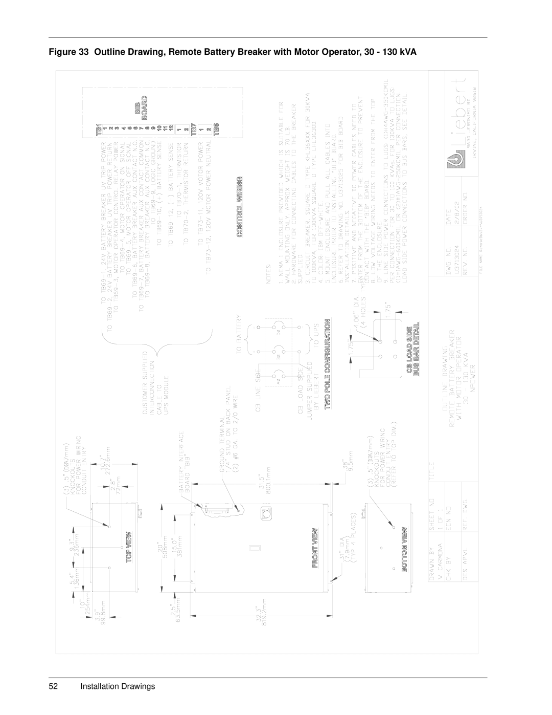 Emerson 30-130 kVA installation manual Installation Drawings 