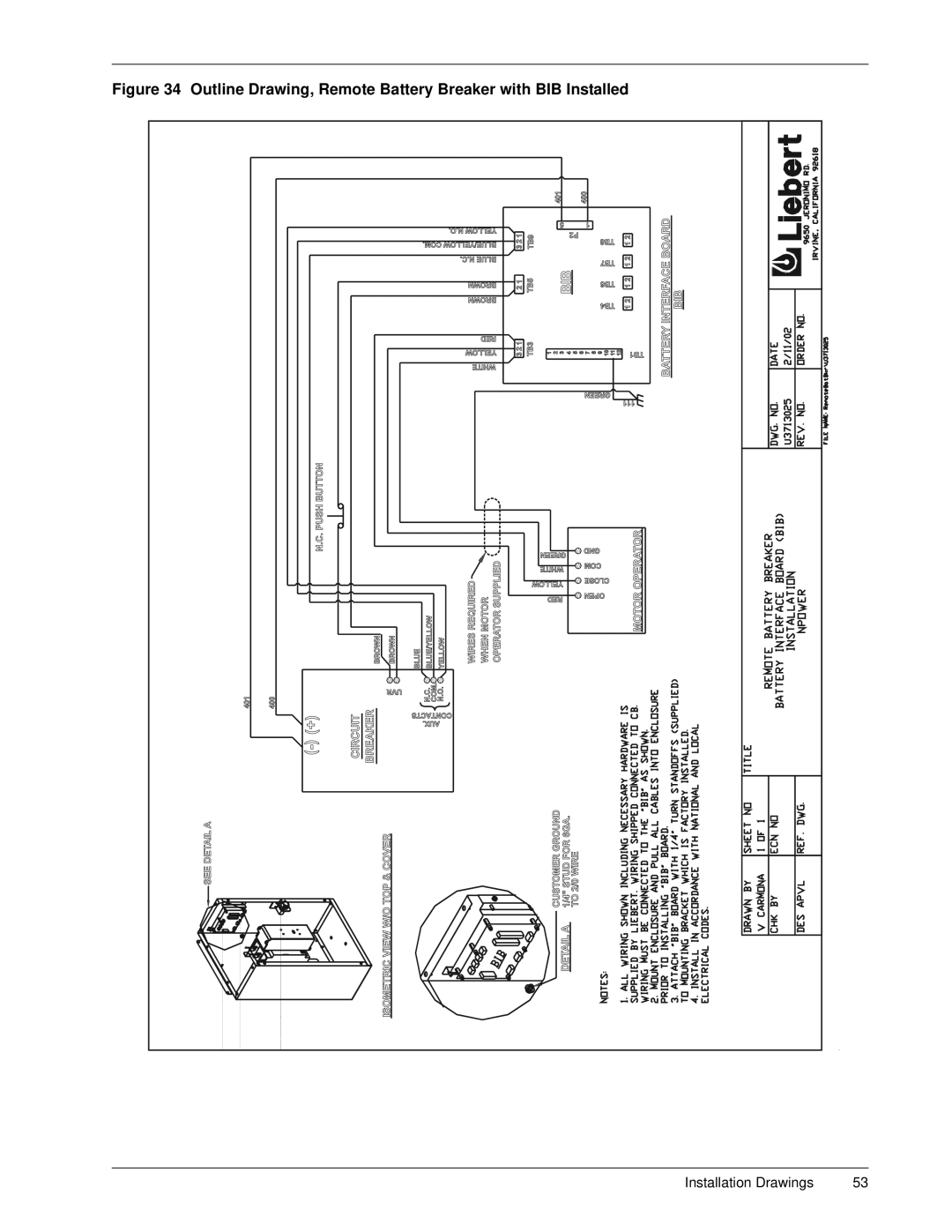 Emerson 30-130 kVA installation manual Outline Drawing, Remote Battery Breaker with BIB Installed 