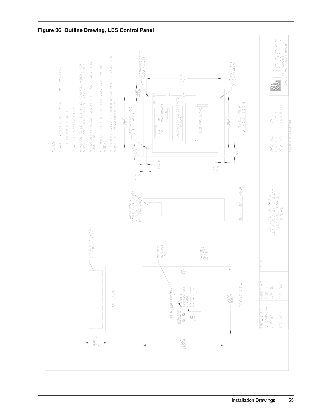 Emerson 30-130 kVA installation manual Outline Drawing, LBS Control Panel 