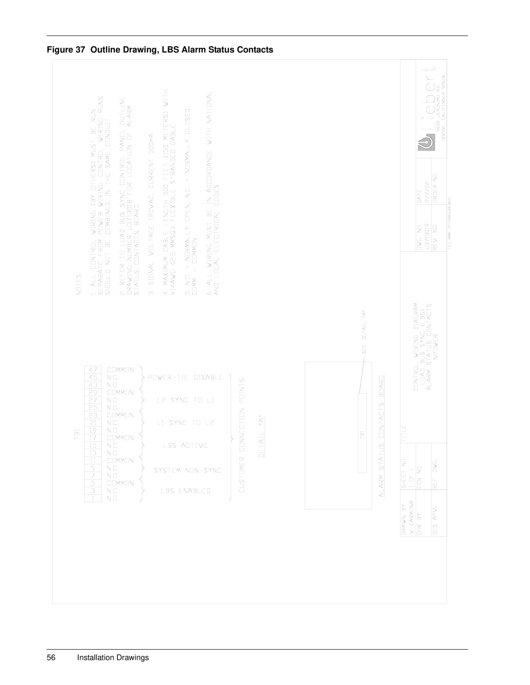 Emerson 30-130 kVA installation manual Outline Drawing, LBS Alarm Status Contacts 