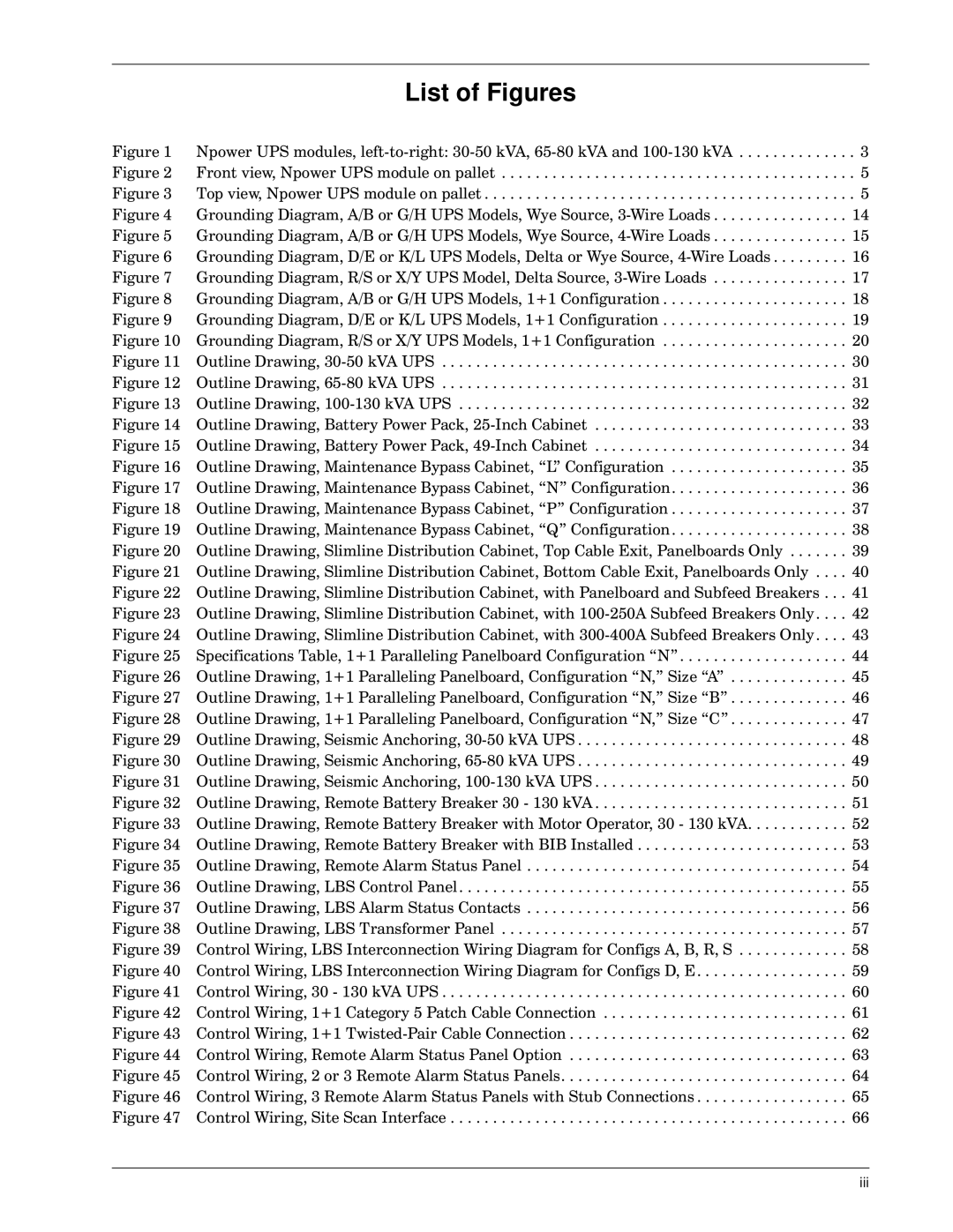 Emerson 30-130 kVA installation manual List of Figures 