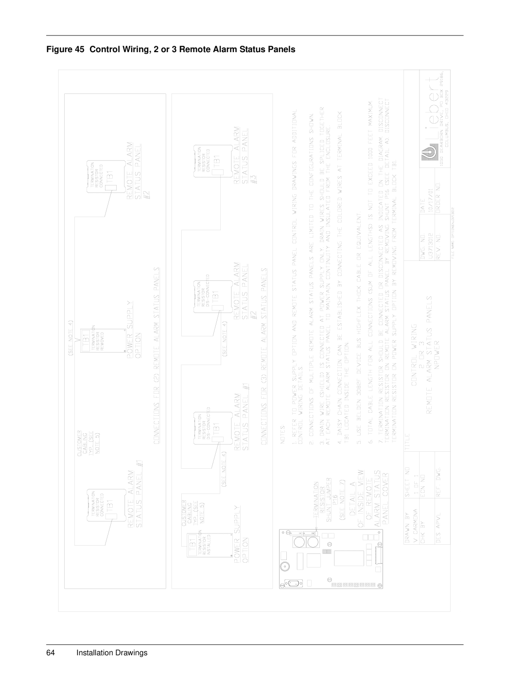 Emerson 30-130 kVA installation manual Control Wiring, 2 or 3 Remote Alarm Status Panels 