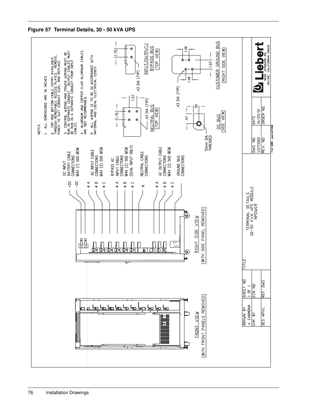 Emerson 30-130 kVA installation manual Terminal Details, 30 50 kVA UPS 