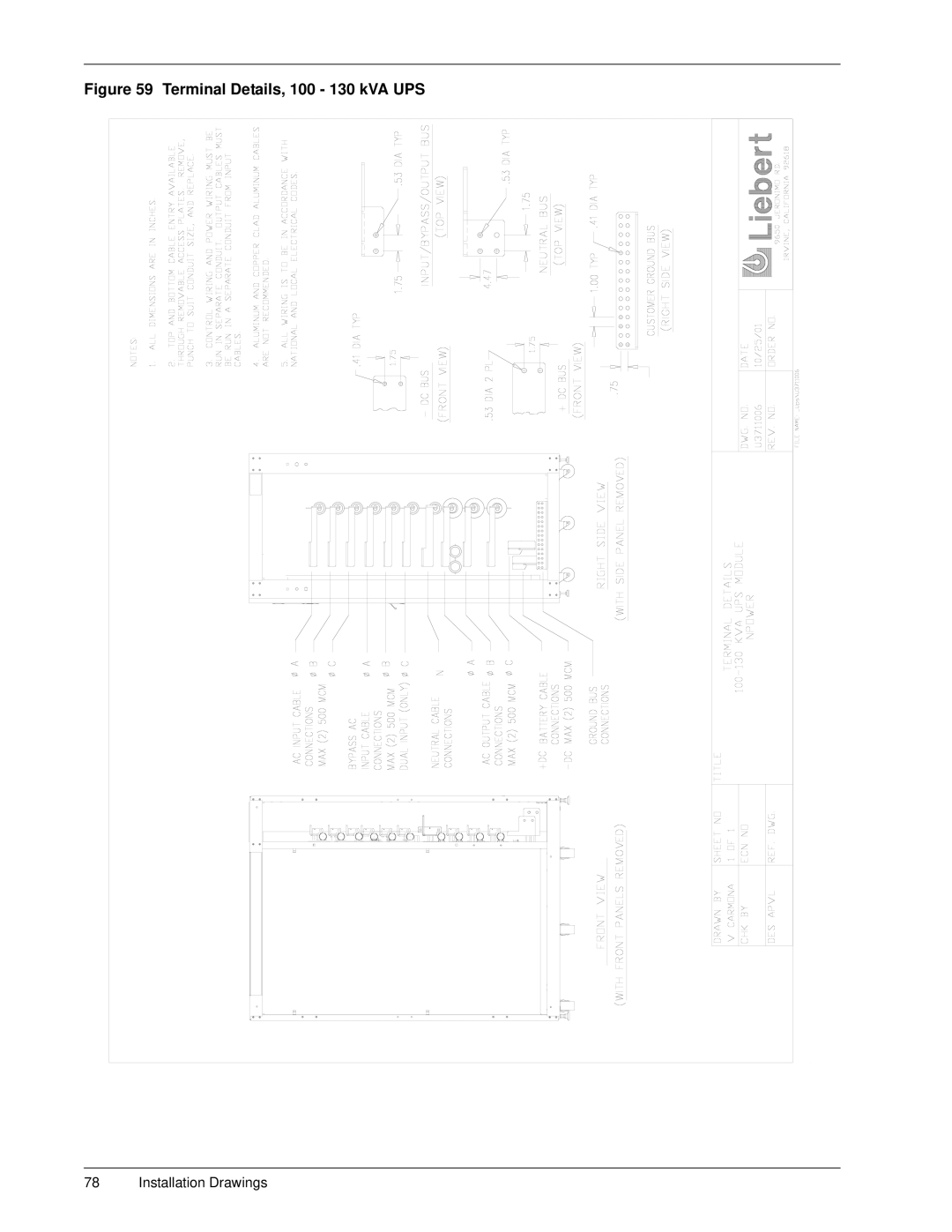 Emerson 30-130 kVA installation manual Terminal Details, 100 130 kVA UPS 