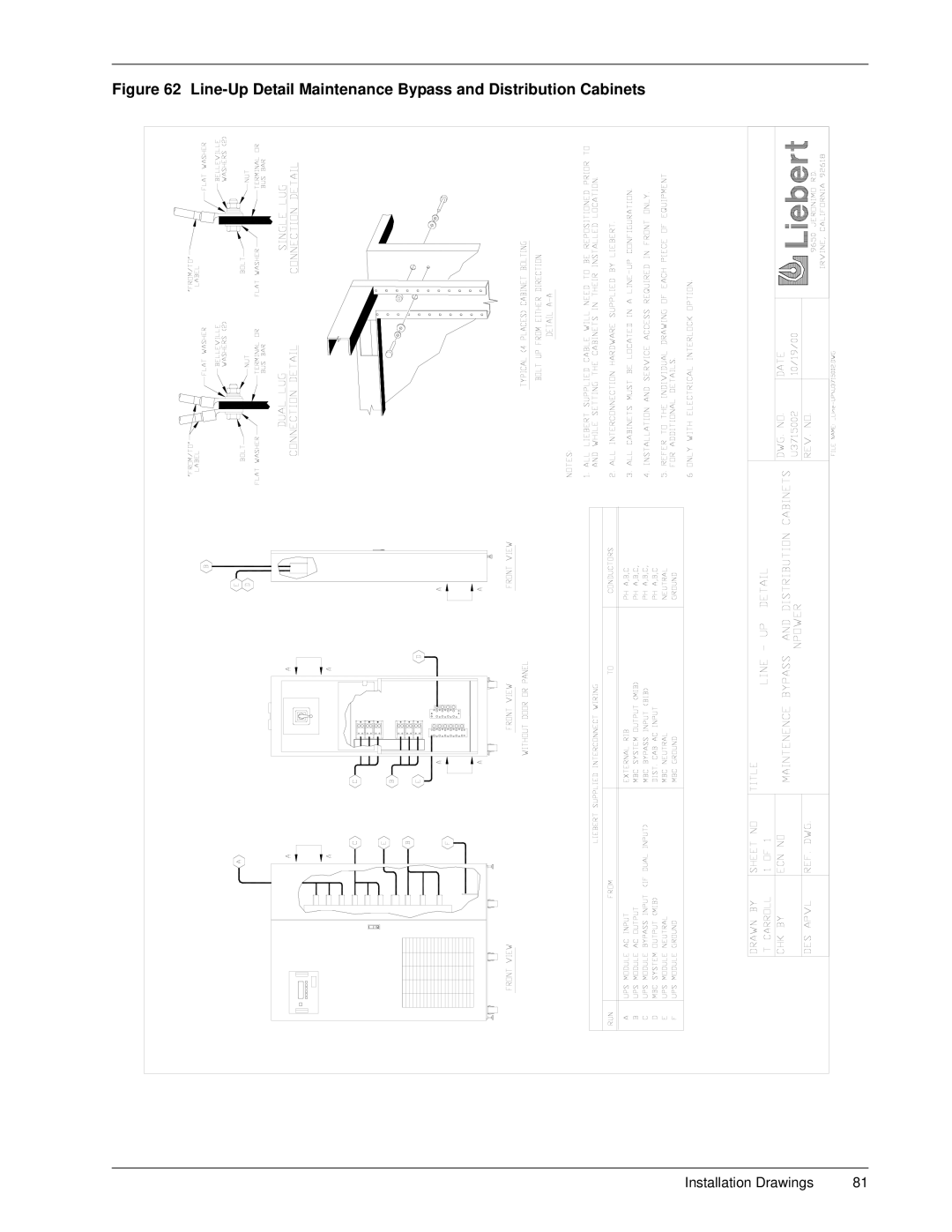 Emerson 30-130 kVA installation manual Line-Up Detail Maintenance Bypass and Distribution Cabinets 