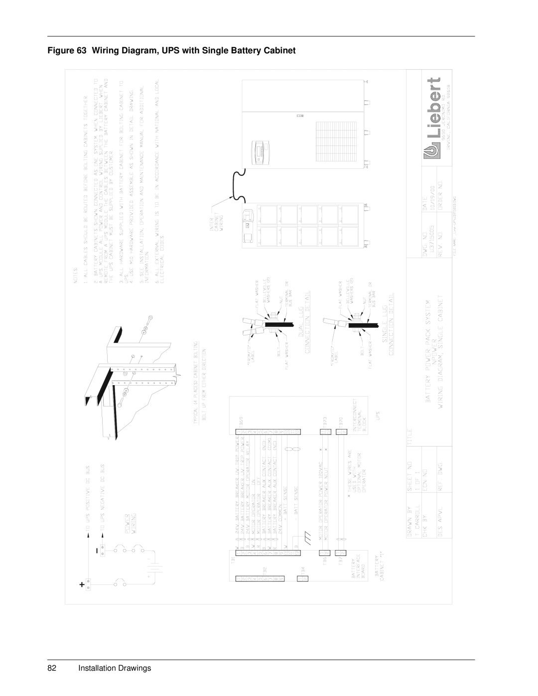 Emerson 30-130 kVA installation manual Wiring Diagram, UPS with Single Battery Cabinet 