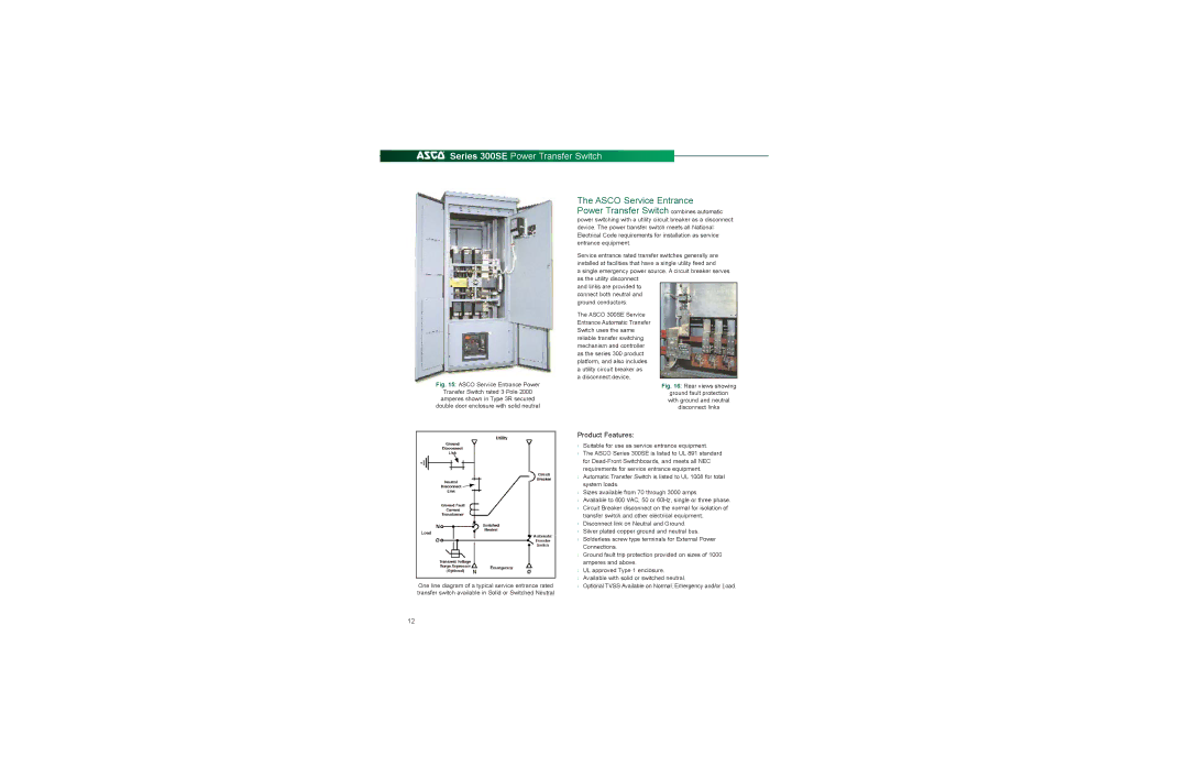 Emerson 300 Series manual Series 300SE Power Transfer Switch, Product Features 