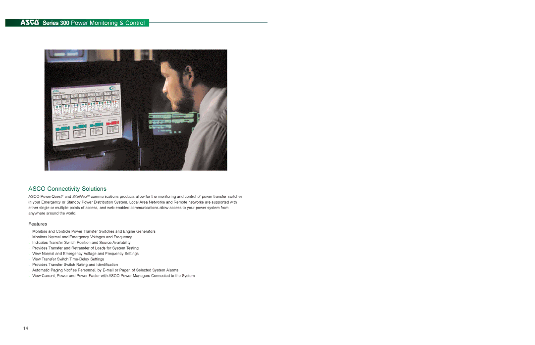 Emerson 300 Series manual Series 300 Power Monitoring & Control, Asco Connectivity Solutions 