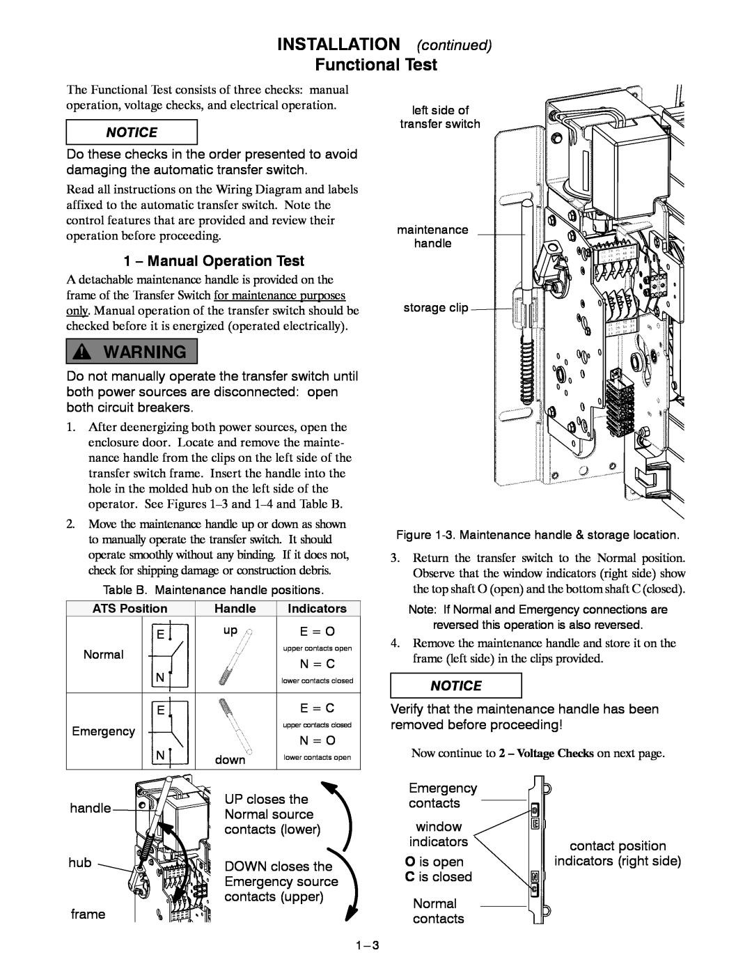 Emerson 300 manual INSTALLATION continued Functional Test, Manual Operation Test 