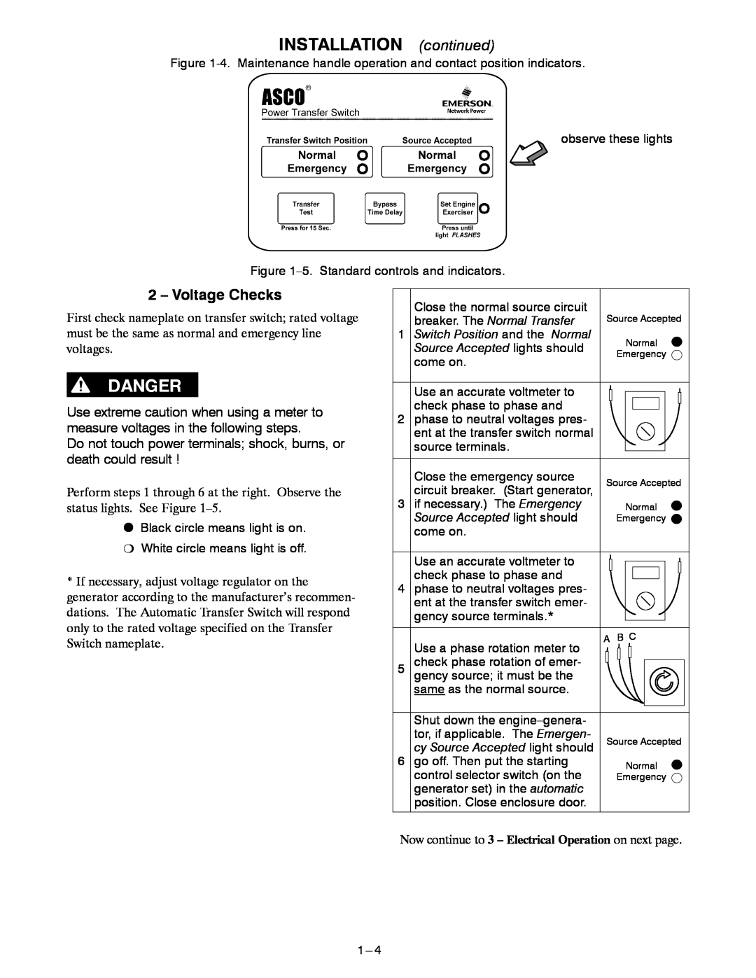 Emerson 300 manual INSTALLATION continued, Voltage Checks 
