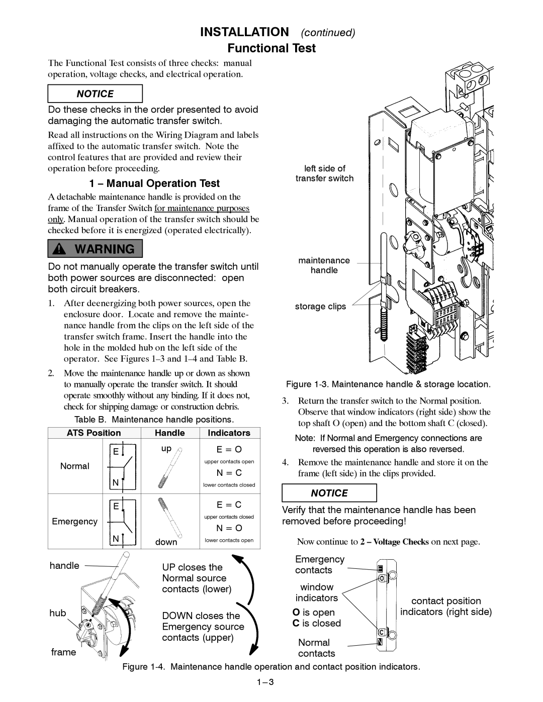 Emerson 300 manual Installation Functional Test, Manual Operation Test 