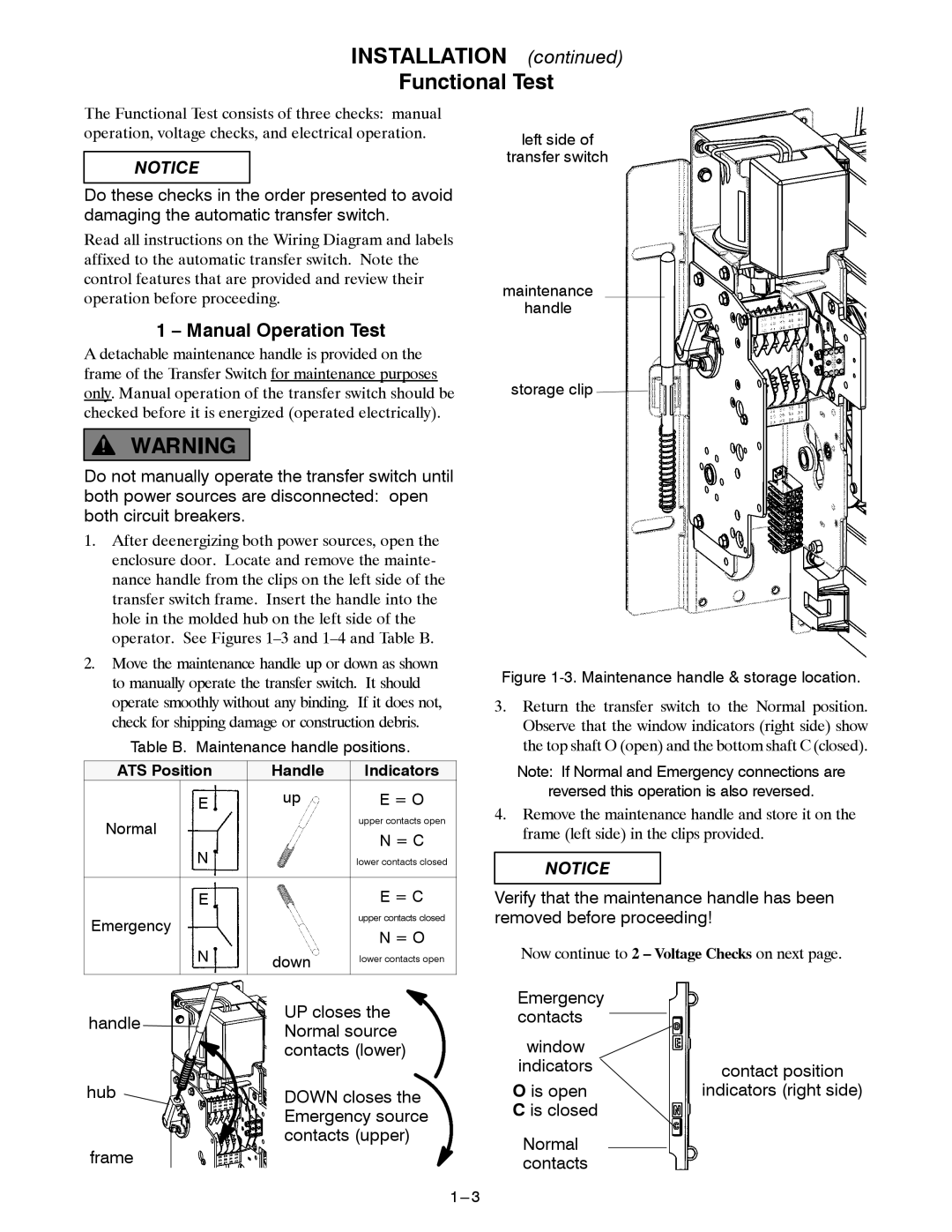 Emerson 300 manual Installation Functional Test, Manual Operation Test 