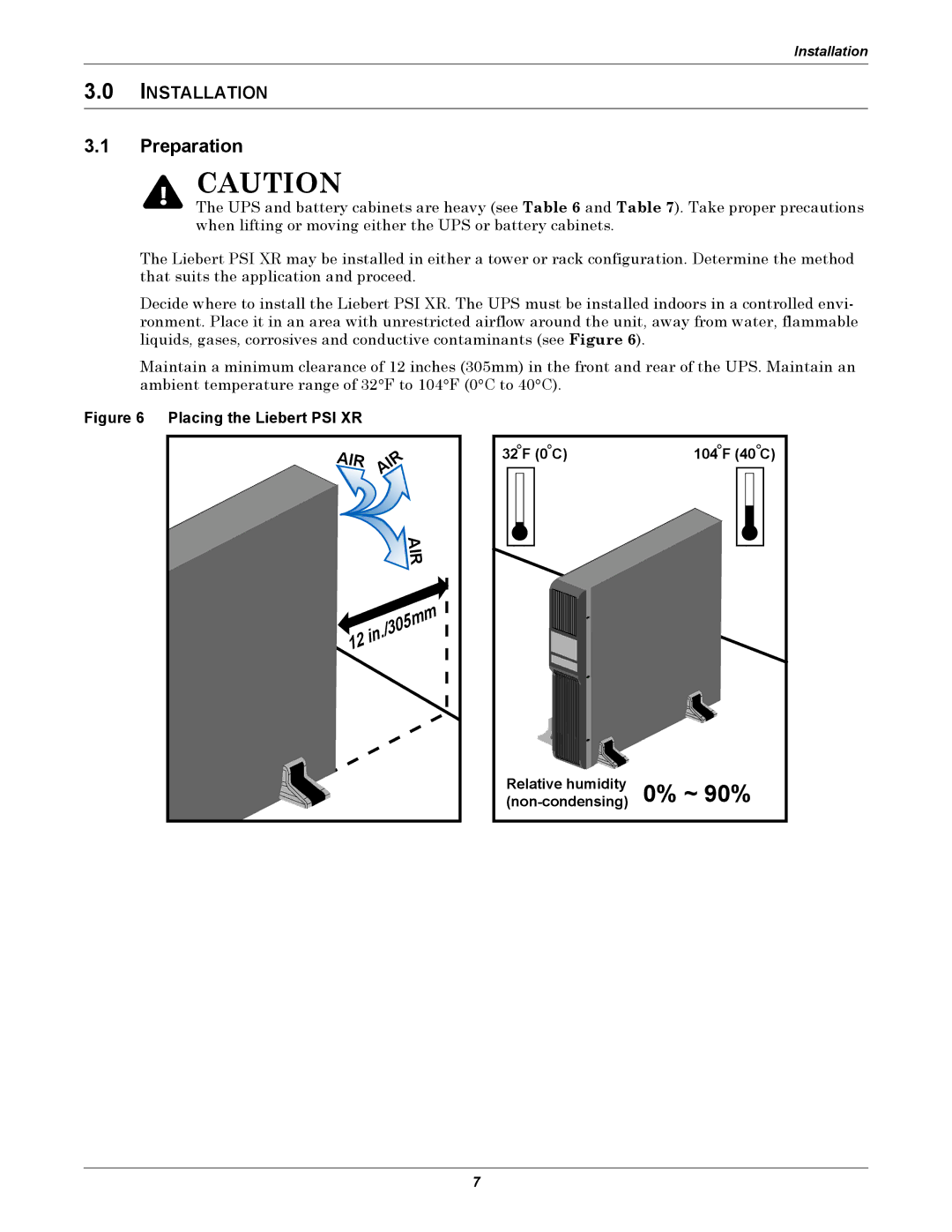 Emerson 2200, 3000, 1500, 1000 user manual Preparation, Installation, Relative humidity, Non-condensing, 104 F 40 C 