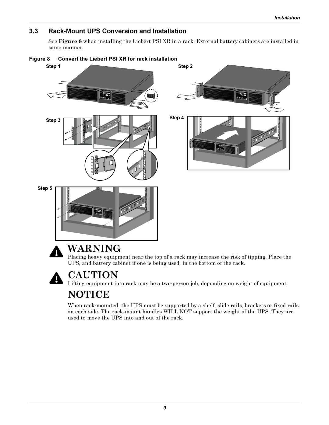 Emerson 1500, 3000, 1000, 2200 Rack-Mount UPS Conversion and Installation, Convert the Liebert PSI XR for rack installation 