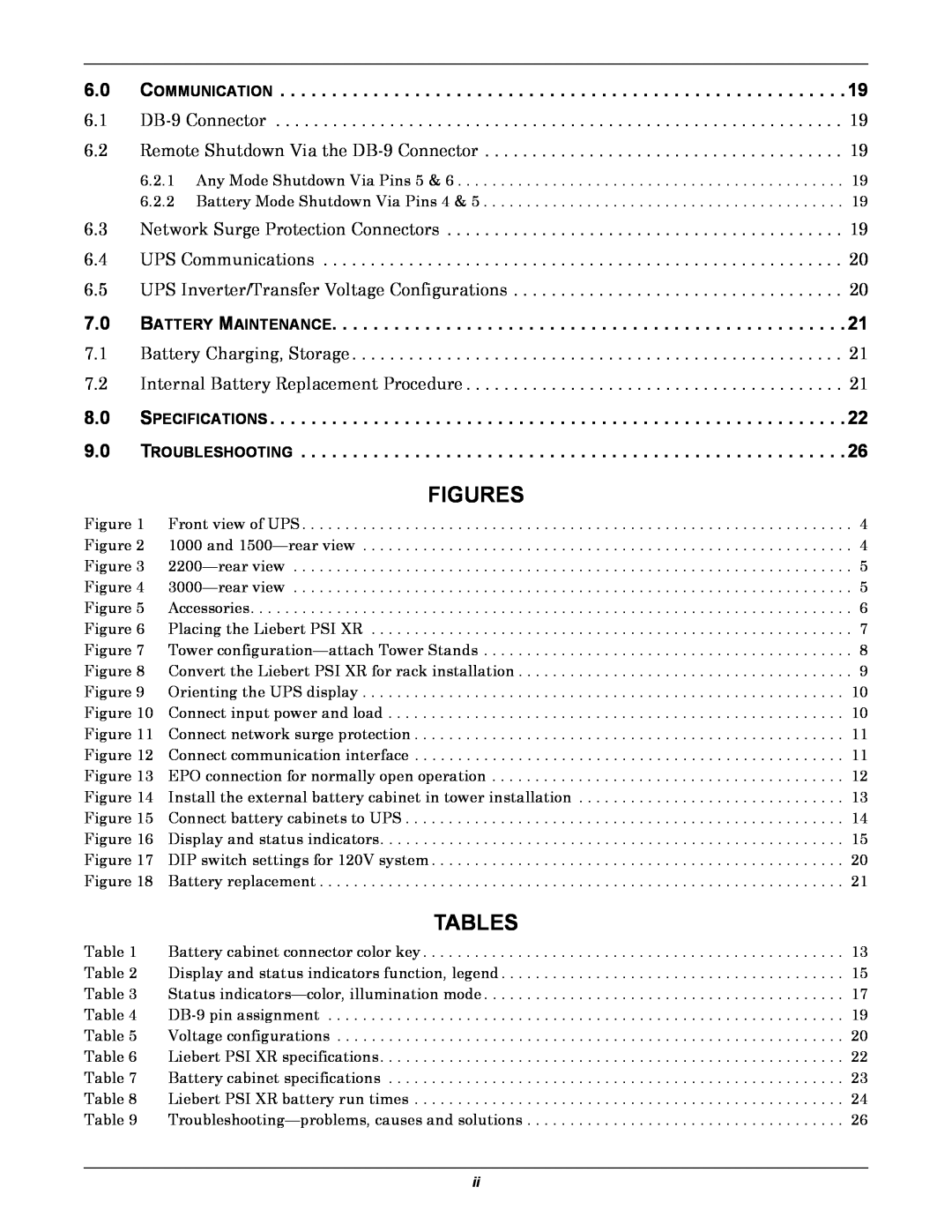 Emerson 3000, 1500, 1000, 2200 user manual Figures, Tables 